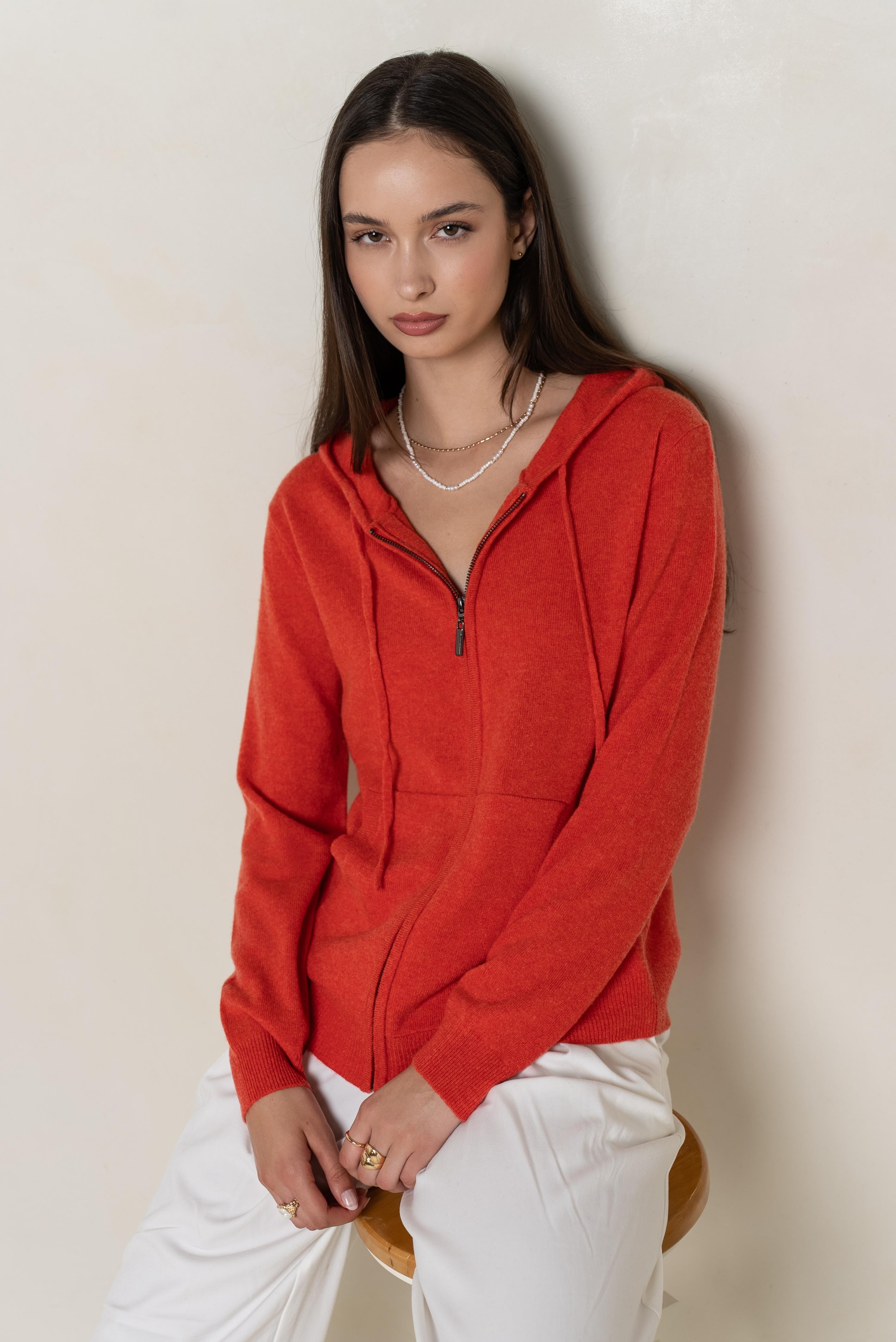 Gilet zippé à capuche en cachemire