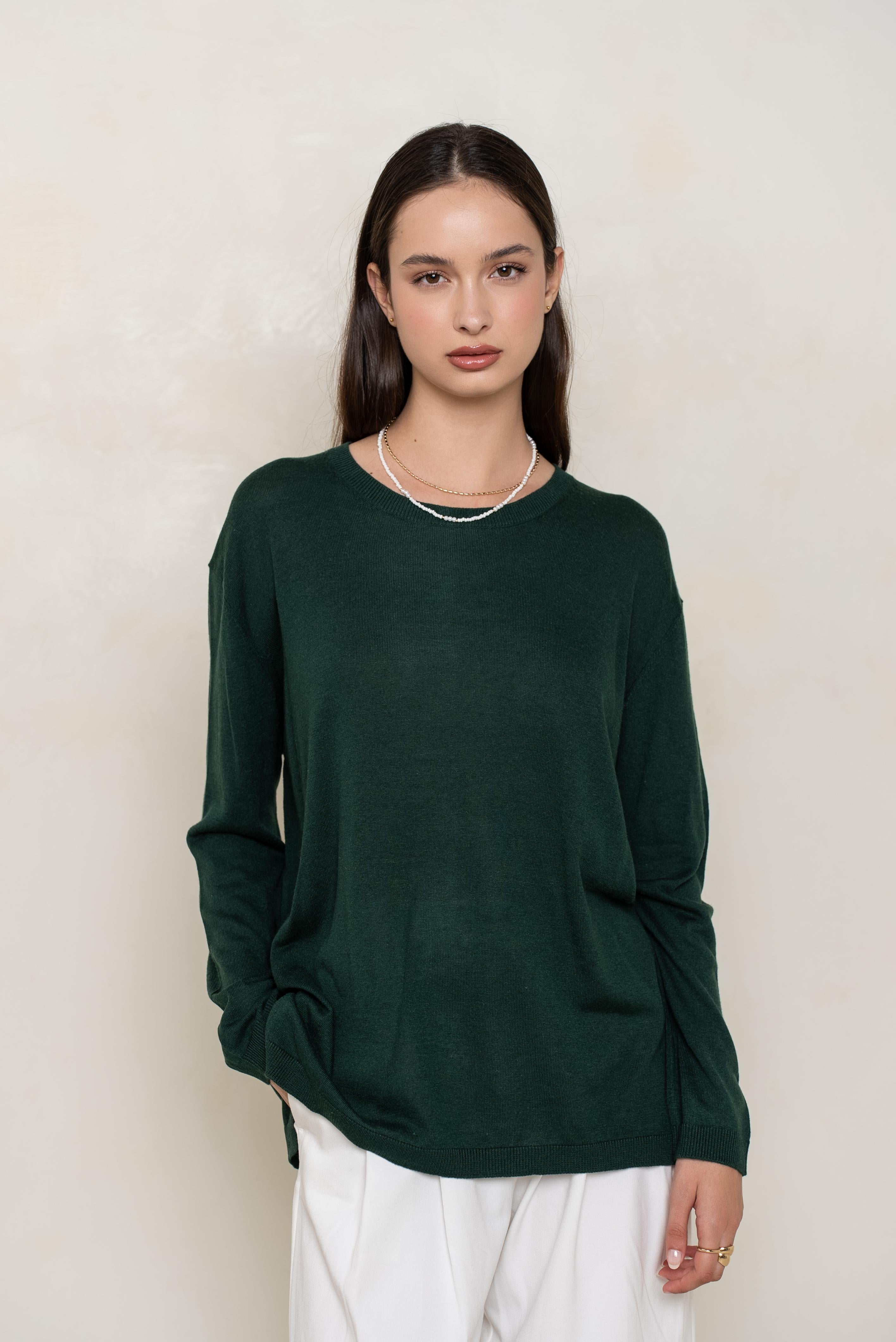Pull col rond oversize en soie et cachemire
