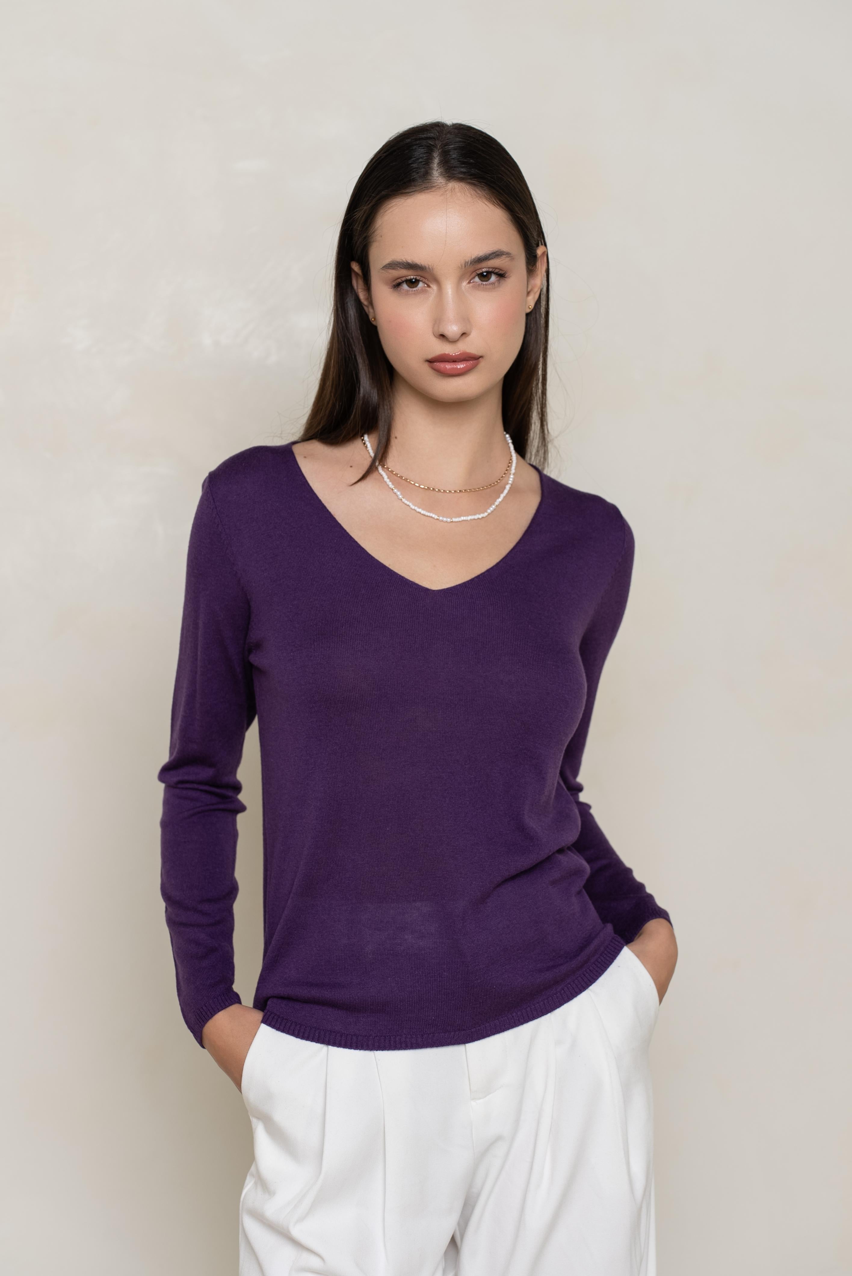 Pull col V en soie cachemire