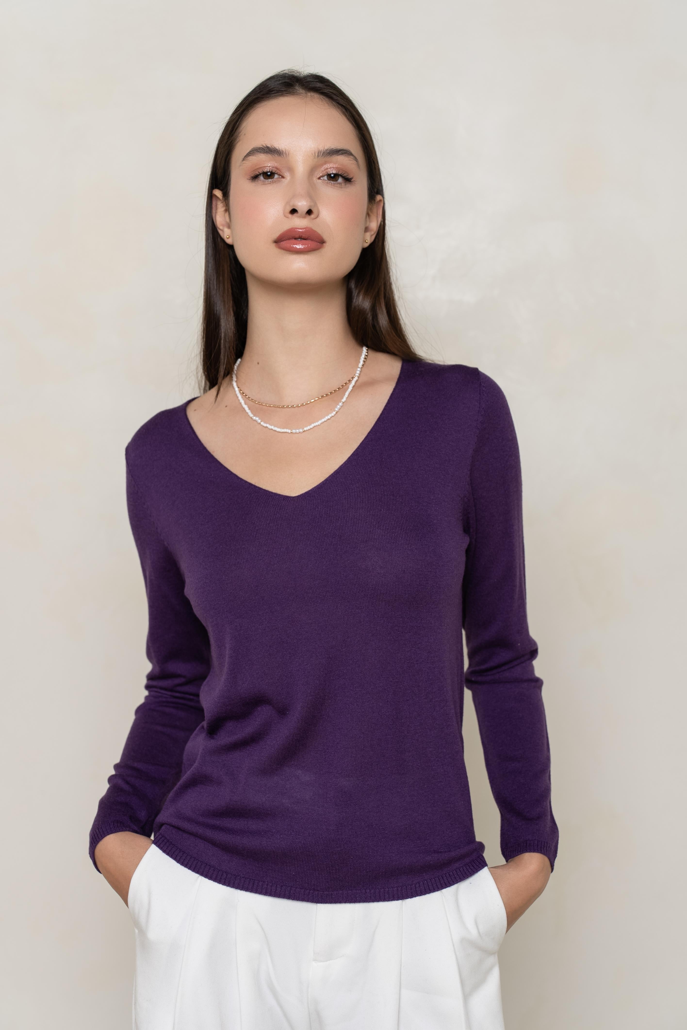 Pull col V en soie cachemire
