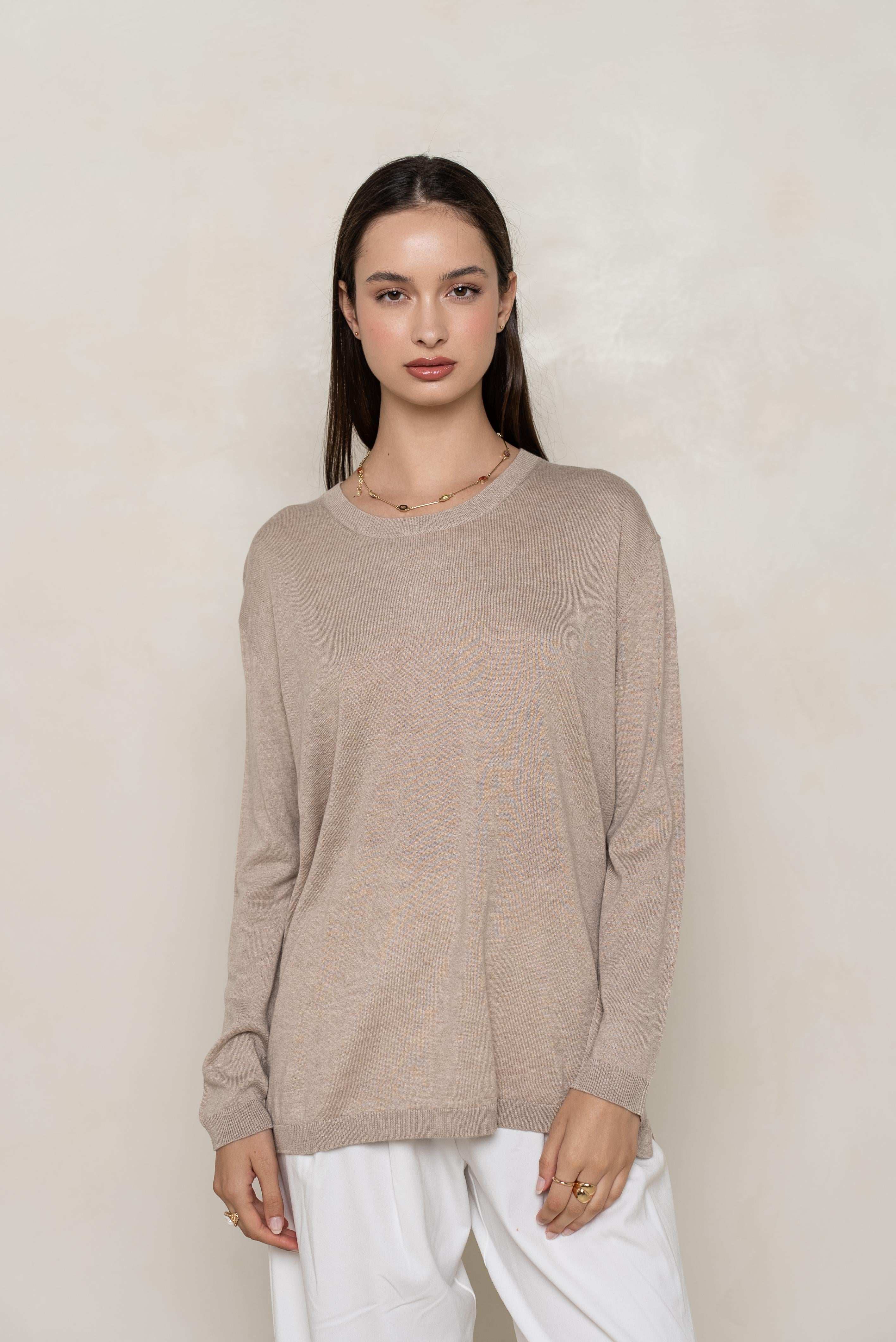 Pull col rond oversize en soie et cachemire