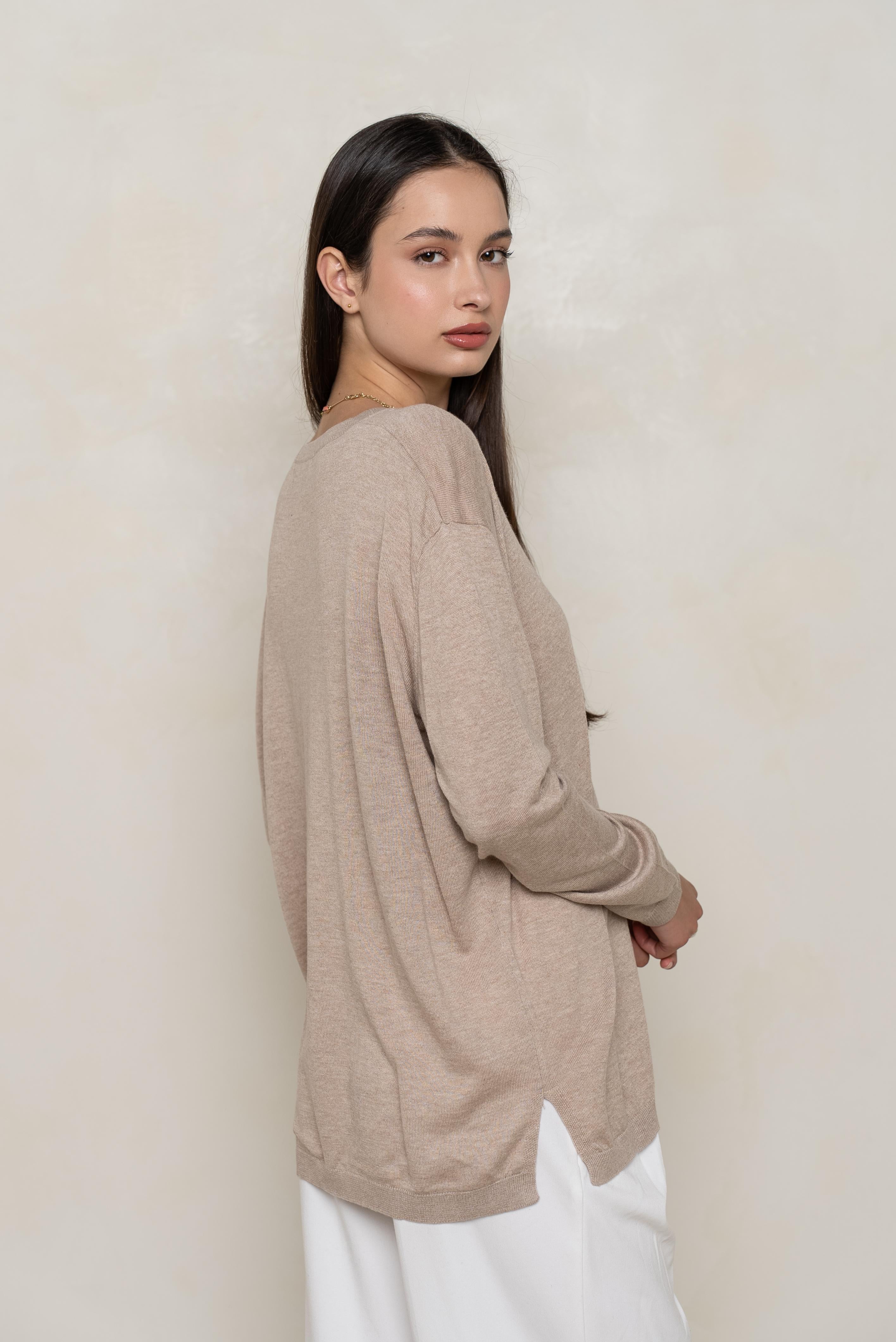 Pull col rond oversize en soie et cachemire
