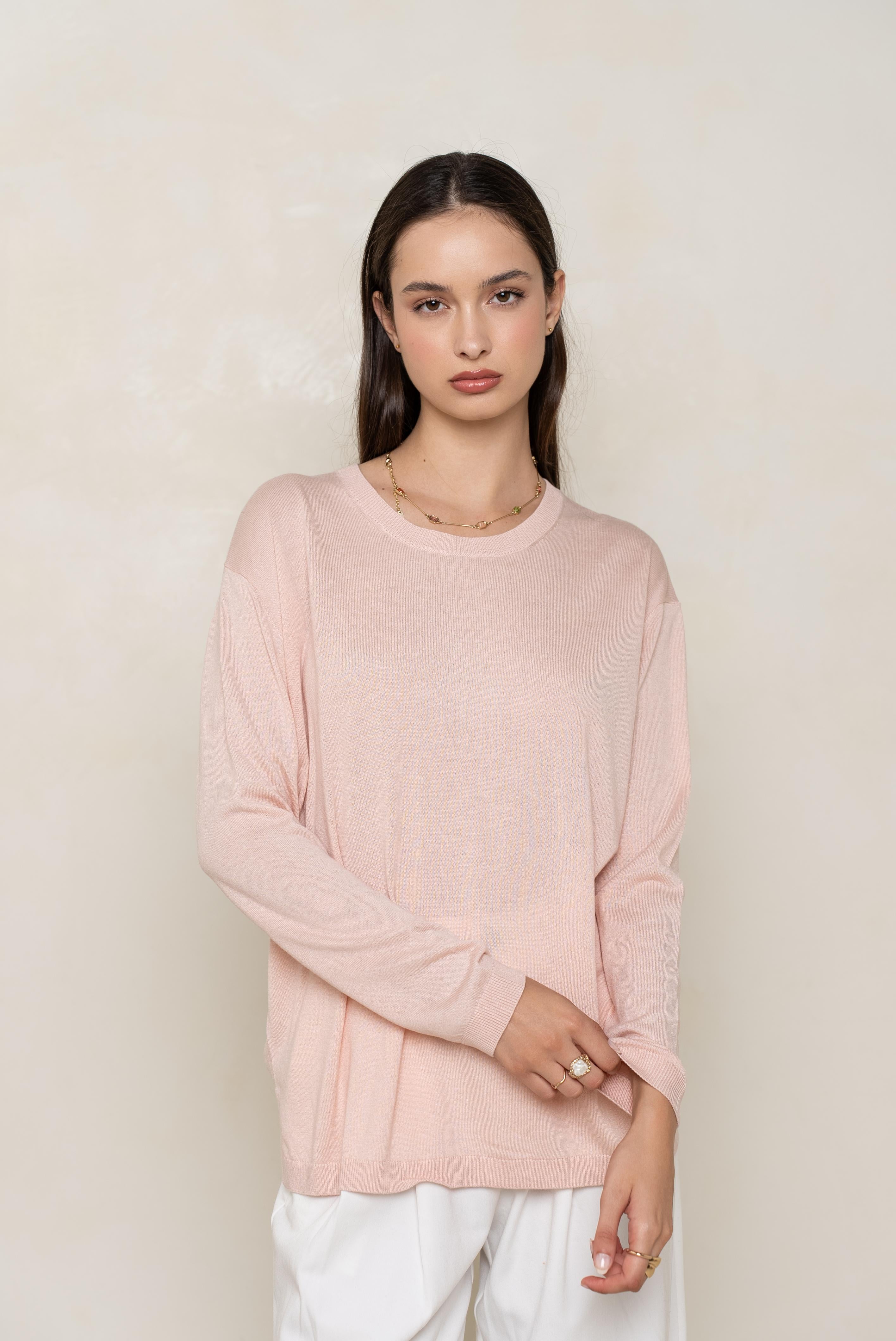 Pull col rond oversize en soie et cachemire
