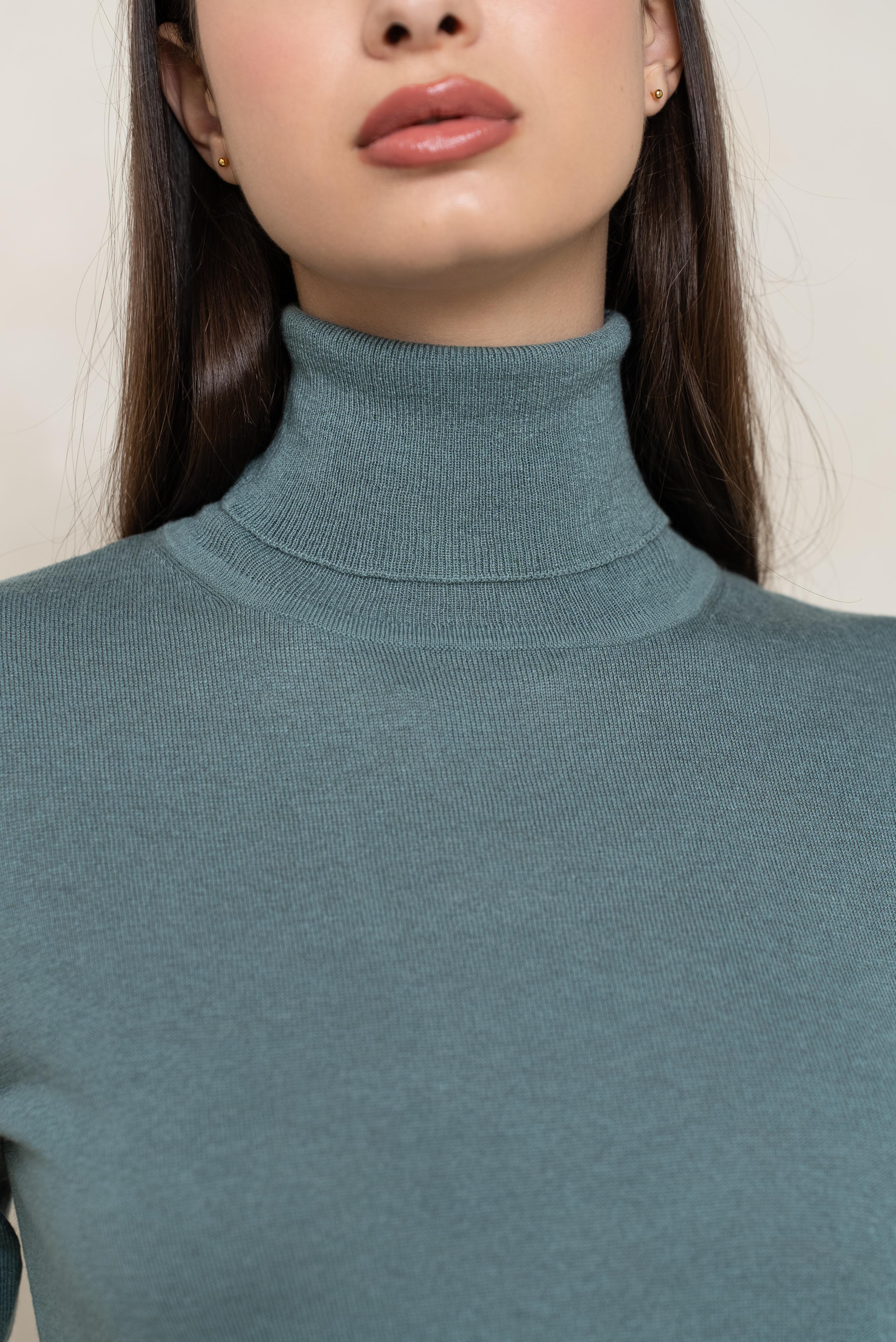 Pull col roulé manches aux coudes en soie et cachemire