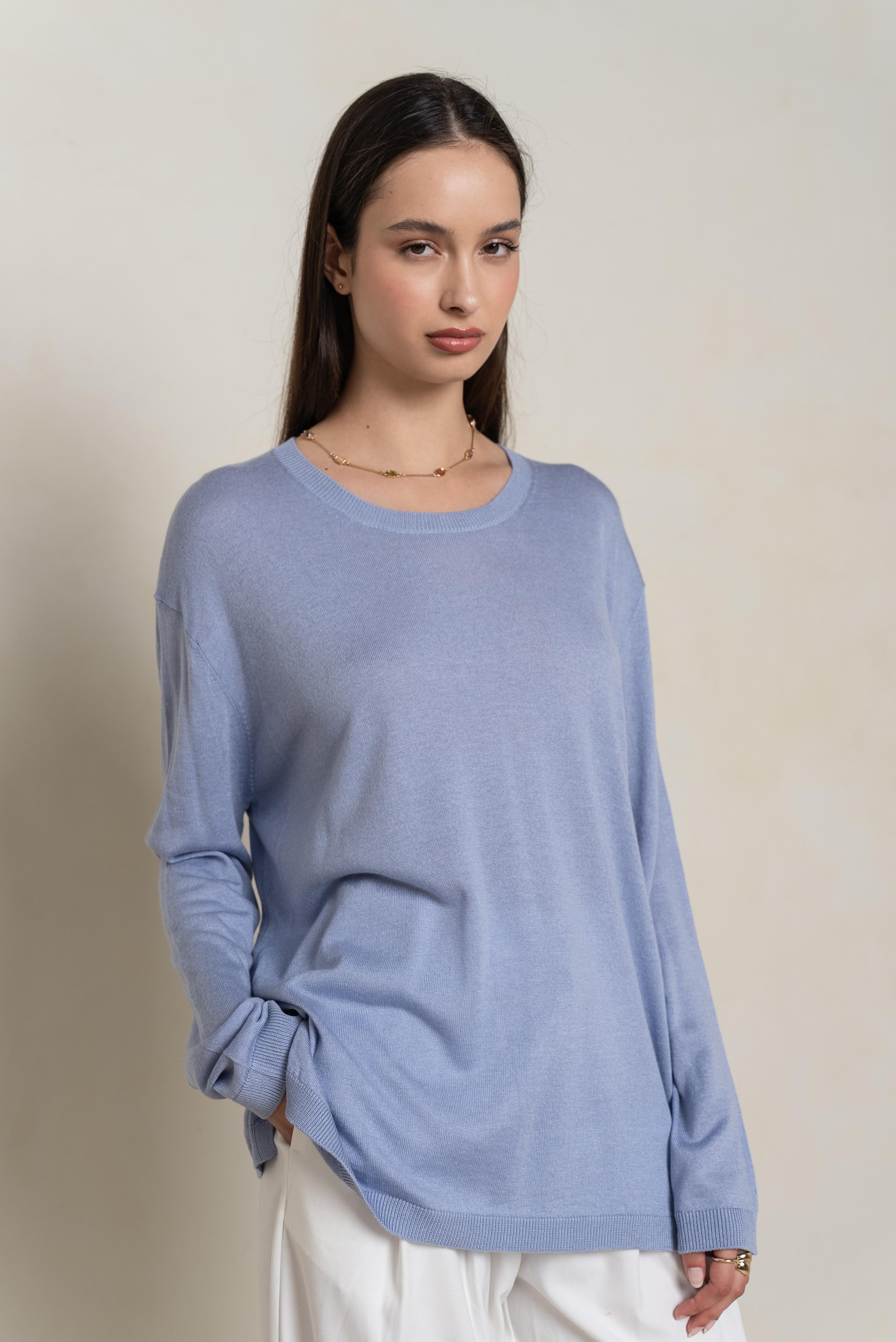 Pull col rond oversize en soie et cachemire