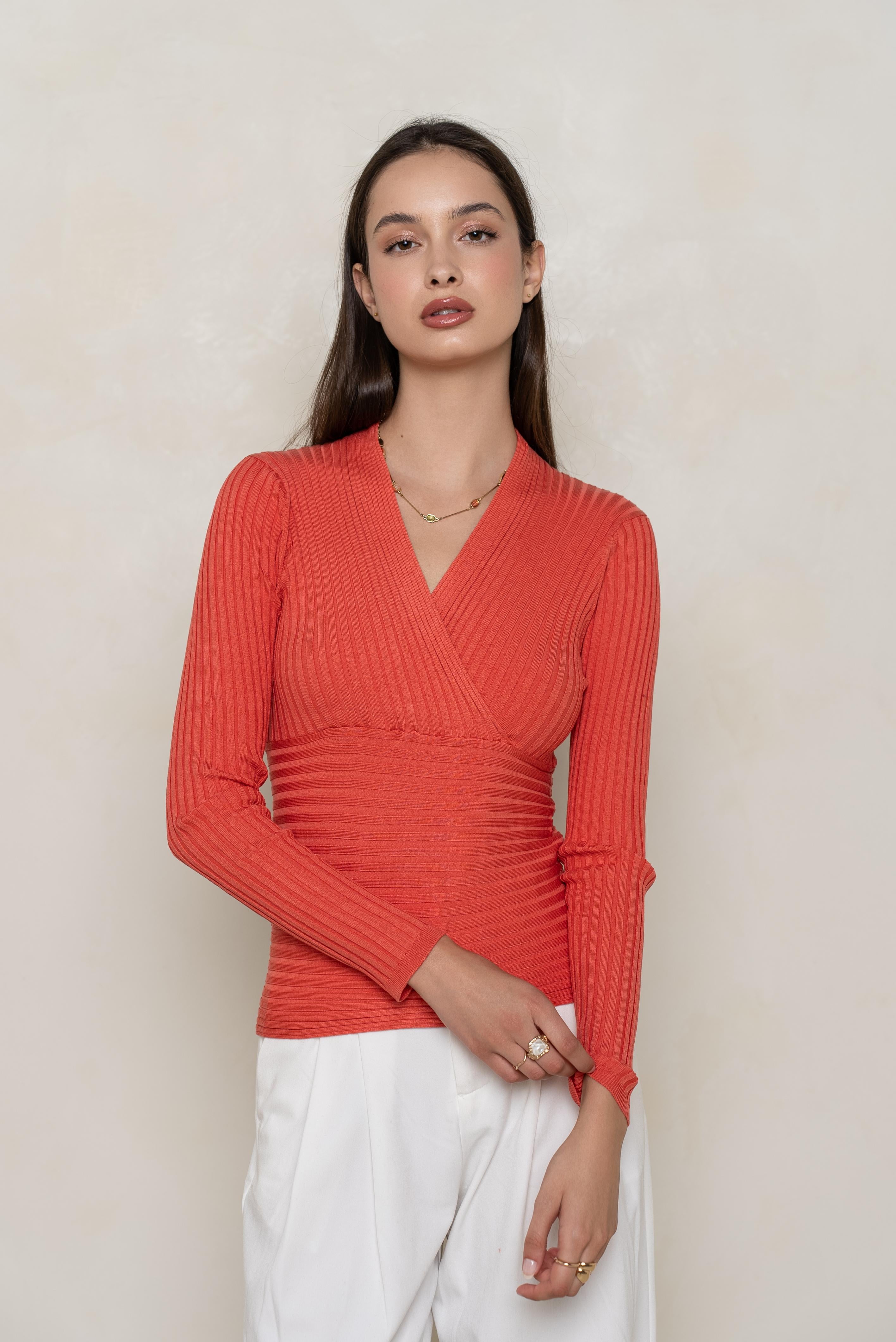 Cache-cœur côtelé en soie