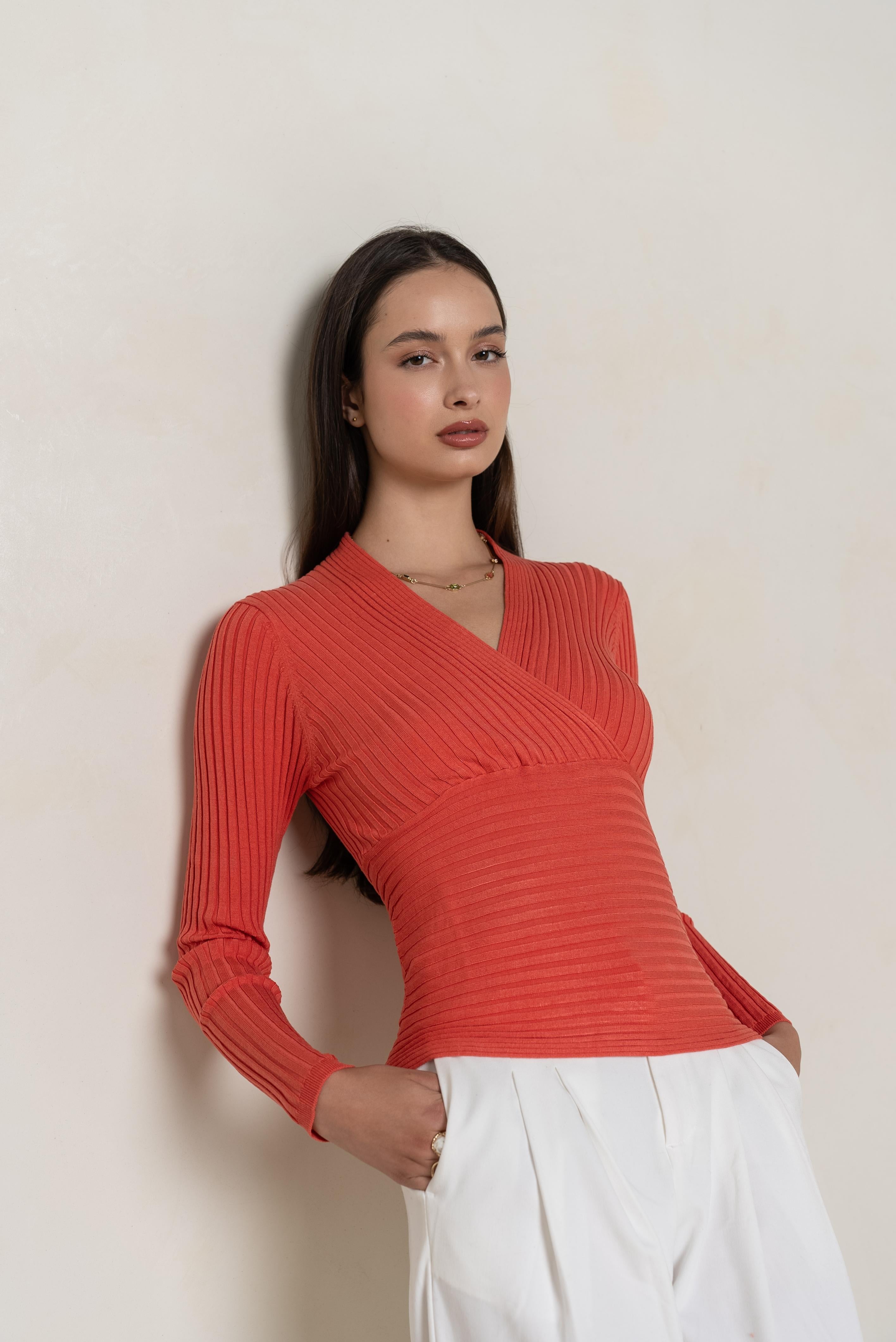 Cache-cœur côtelé en soie