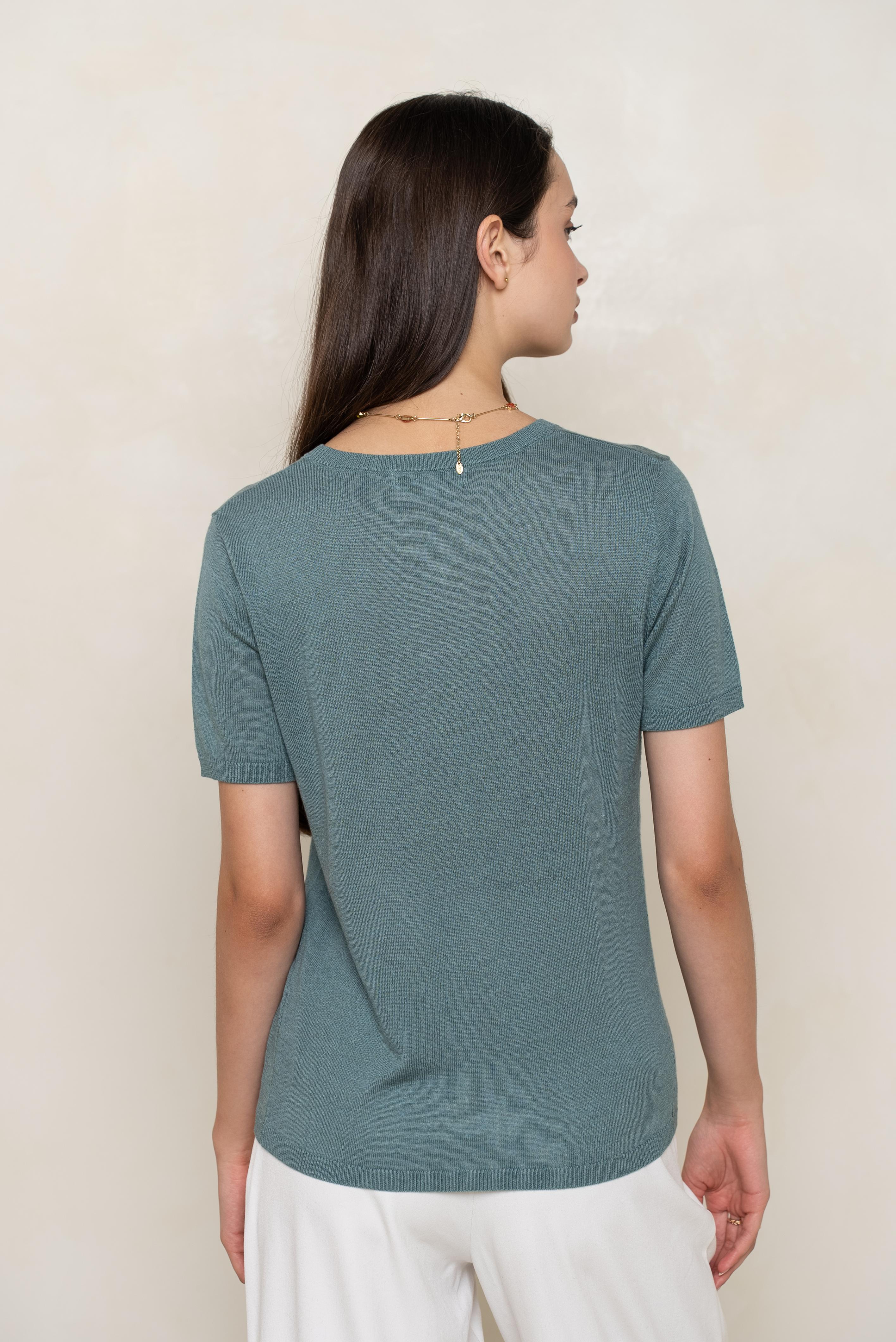 Pull col rond manches courtes en soie et cachemire