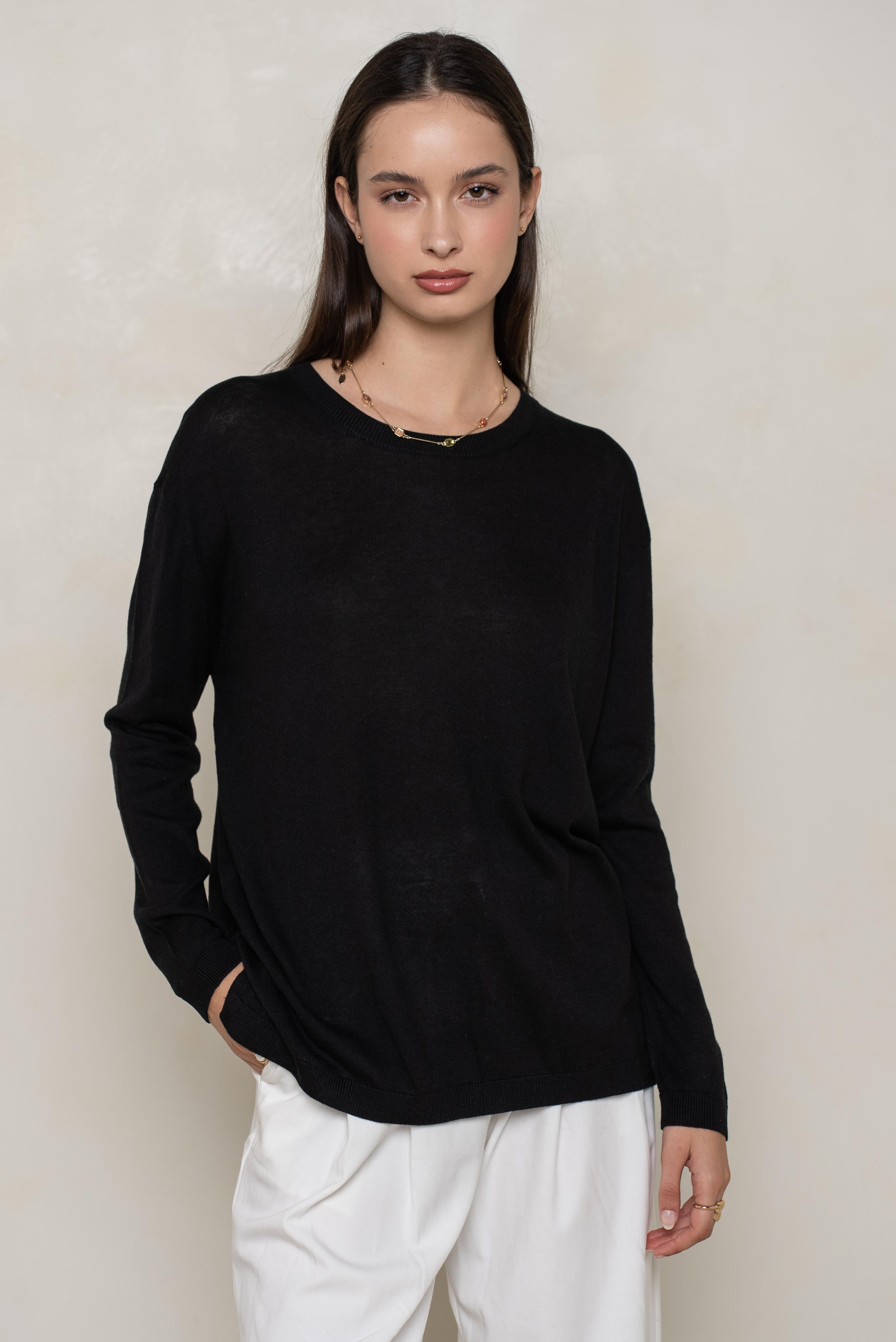 Pull col rond oversize en soie et cachemire