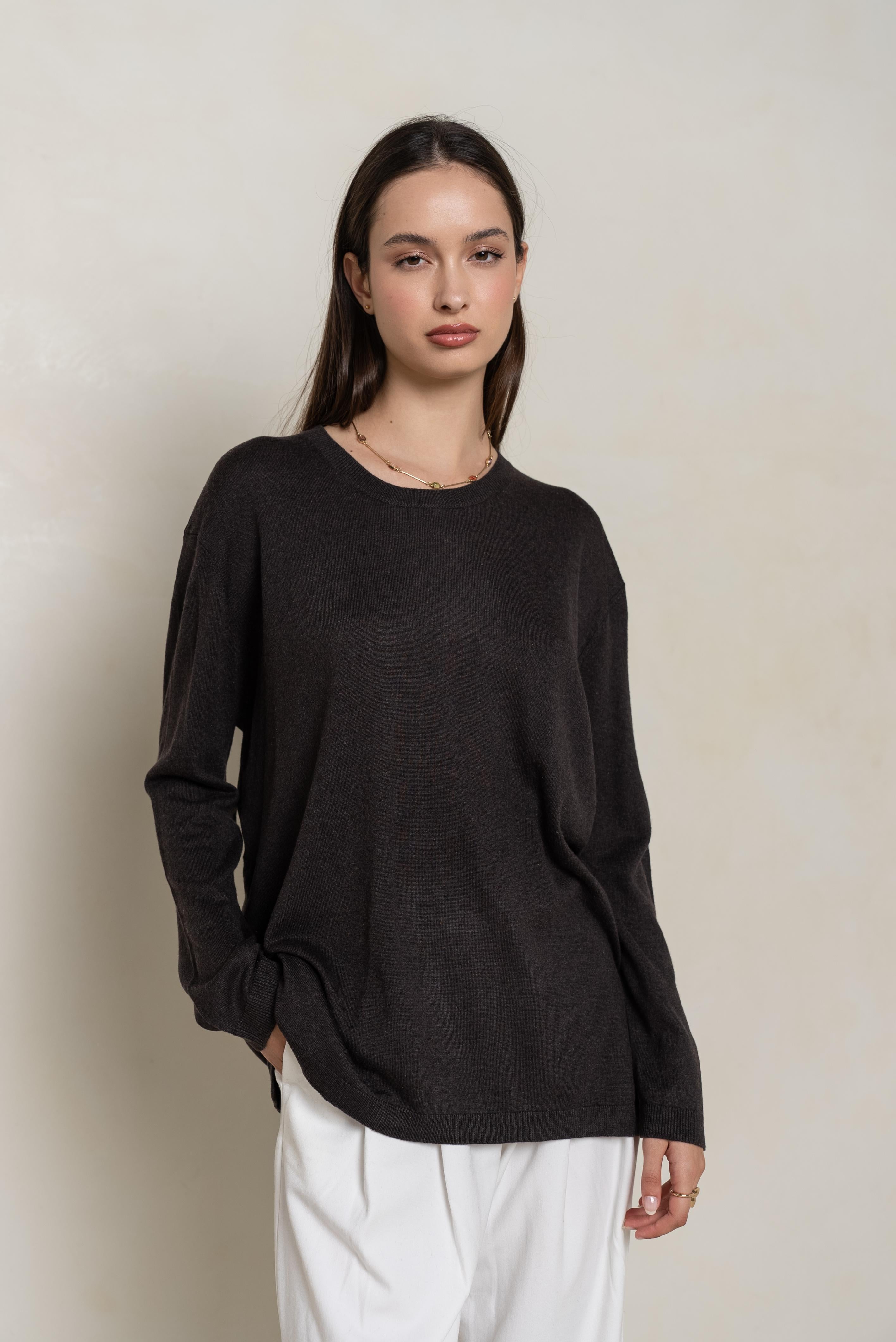 Pull col rond oversize en soie et cachemire