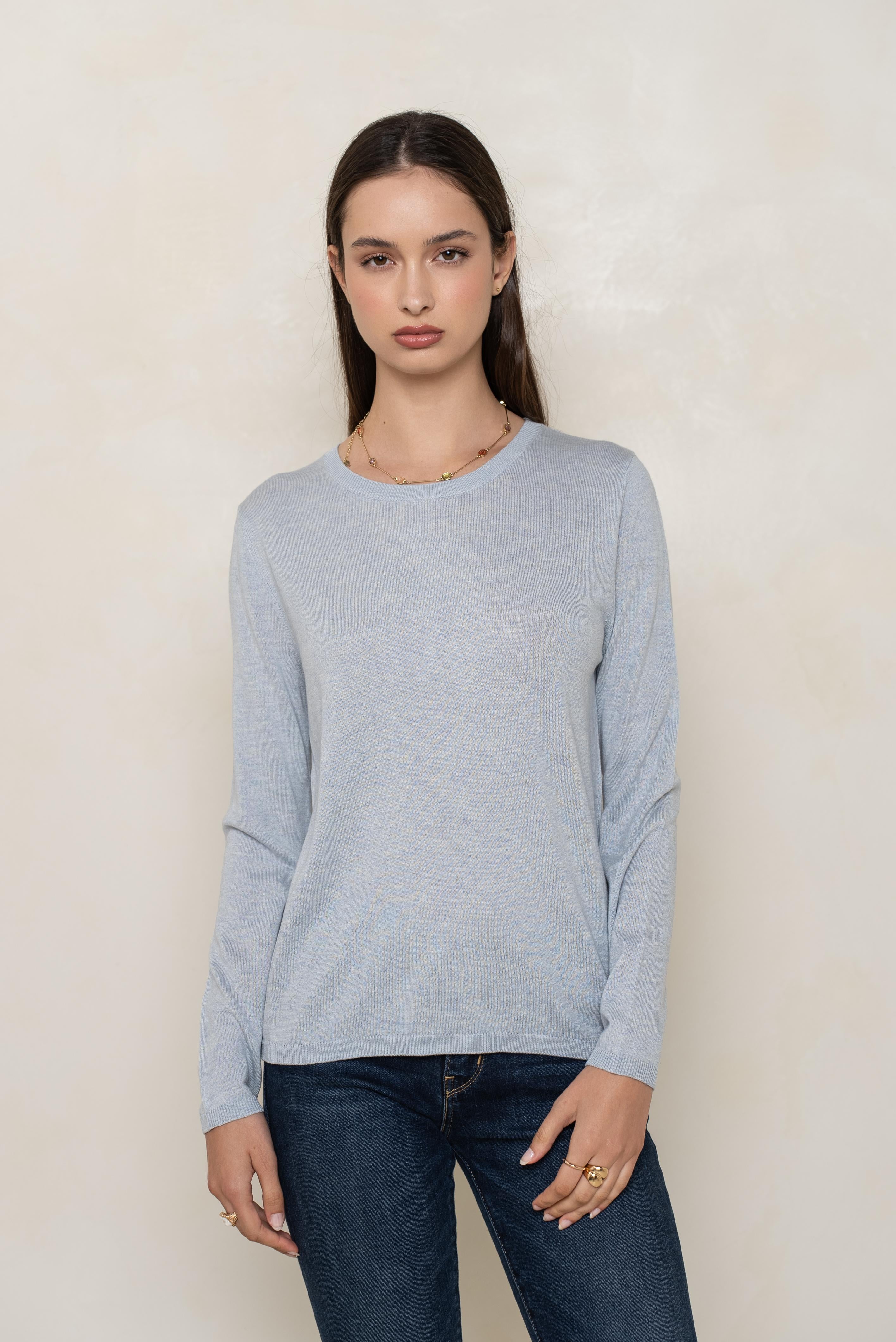 Pull col rond en soie et cachemire