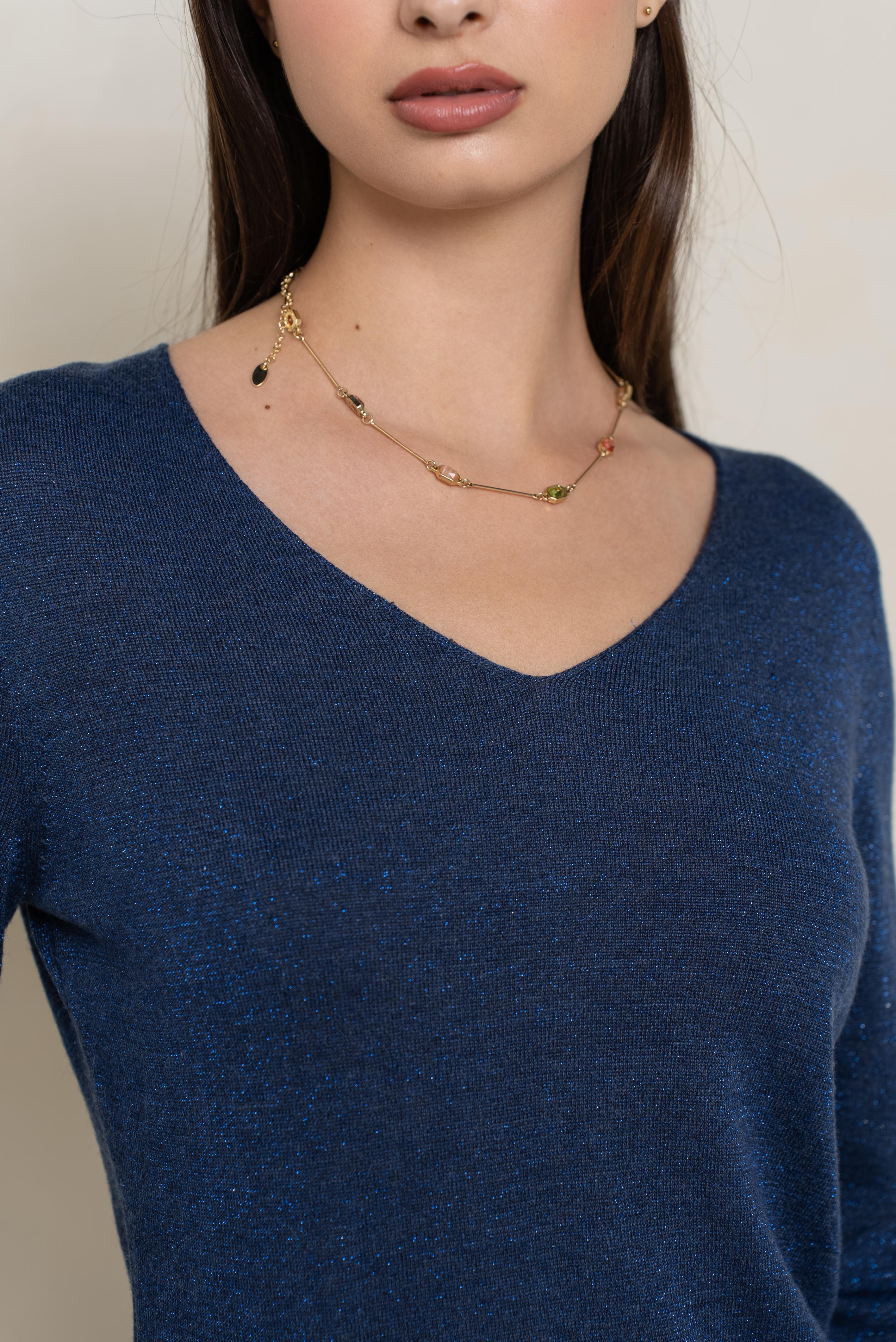 Pull col v lurex manches longues