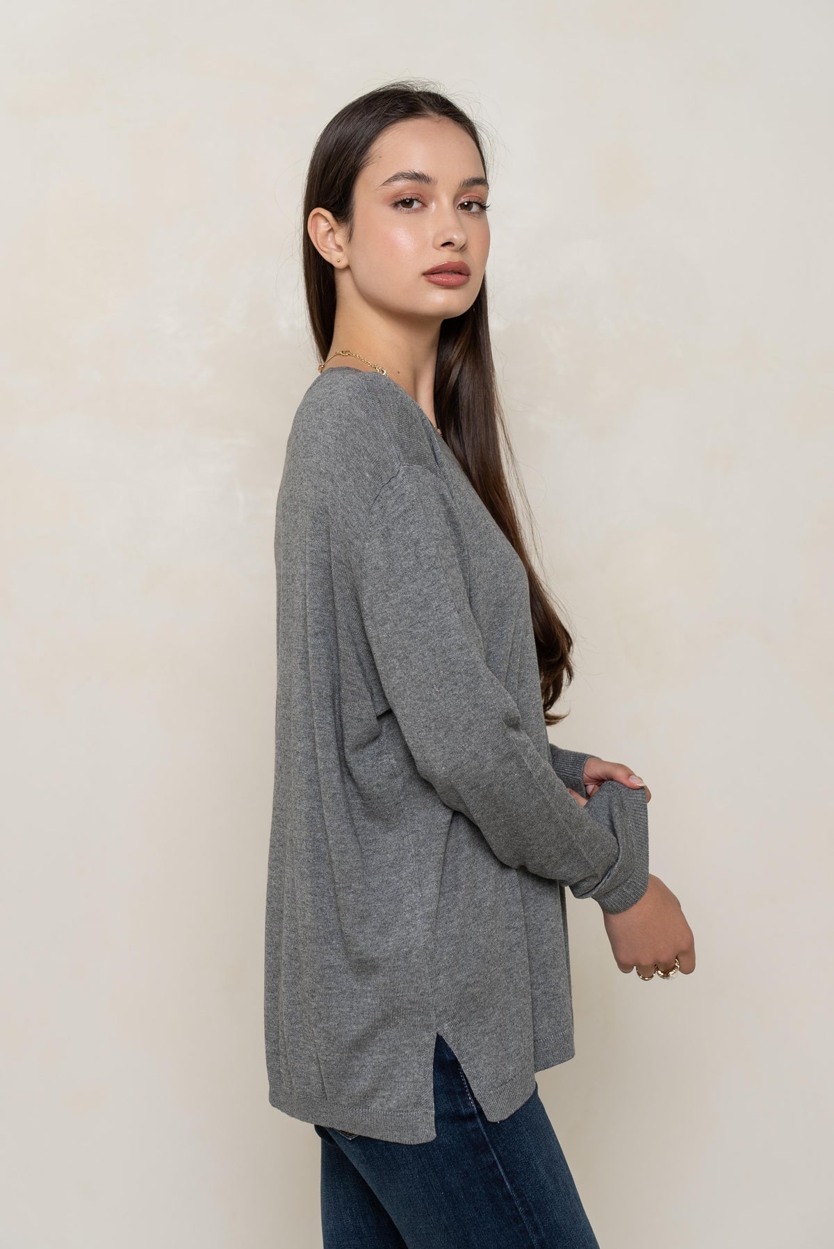 Pull col rond oversize en soie et cachemire