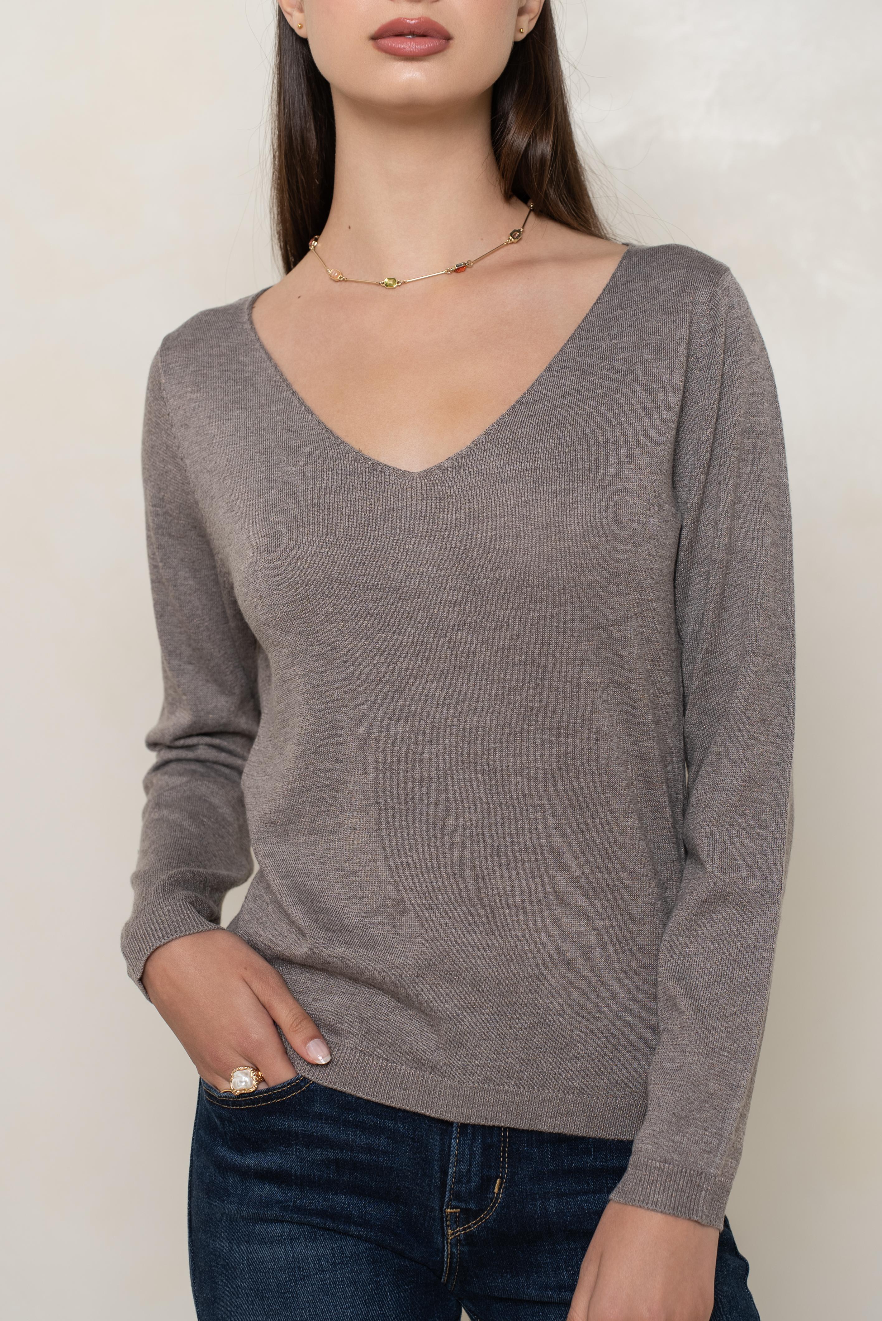 Pull col v lurex manches longues