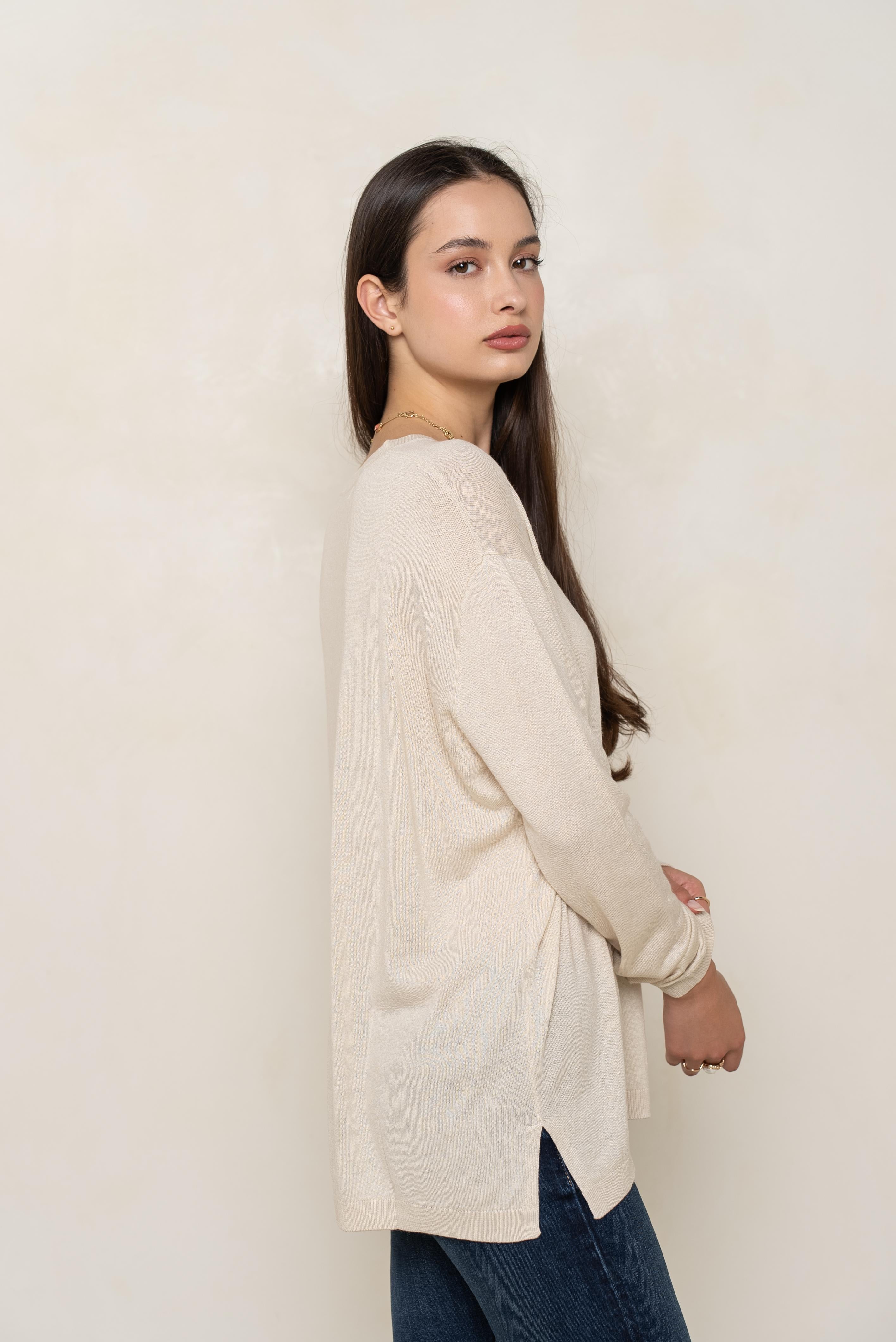 Pull col rond oversize en soie et cachemire