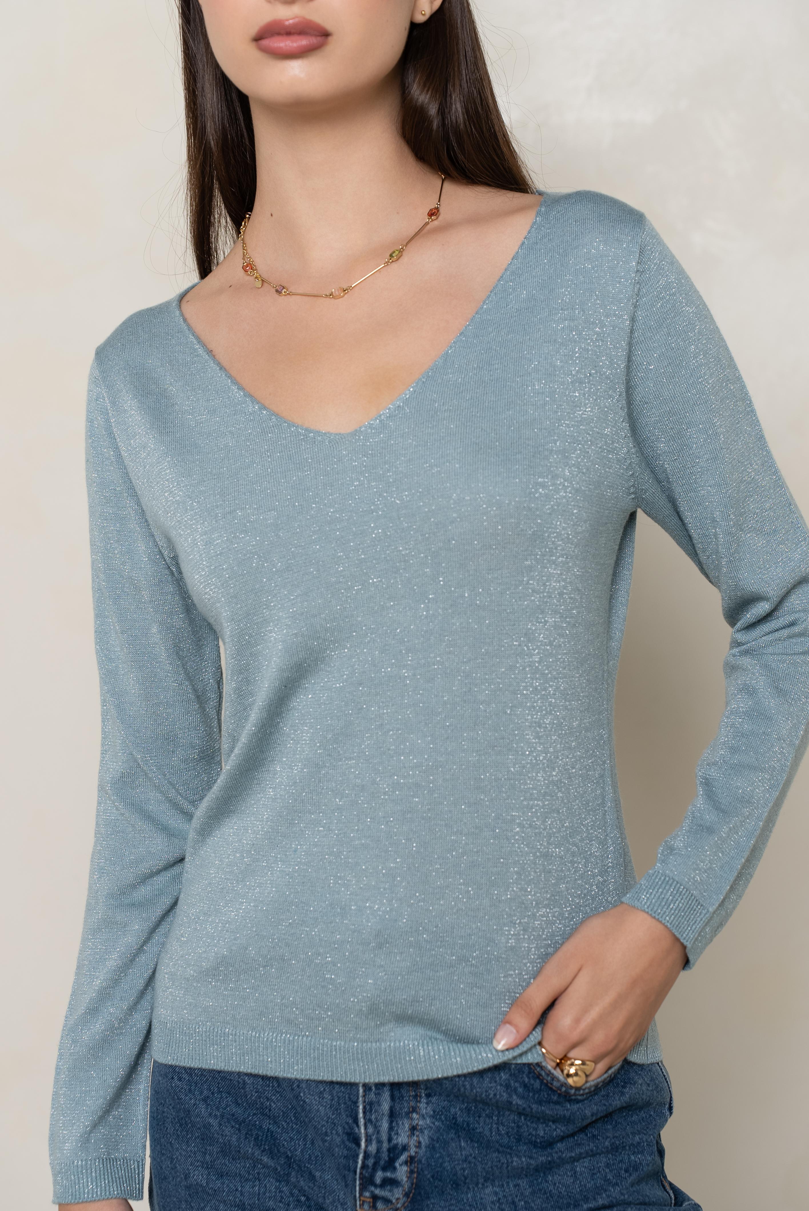 Pull col v lurex manches longues