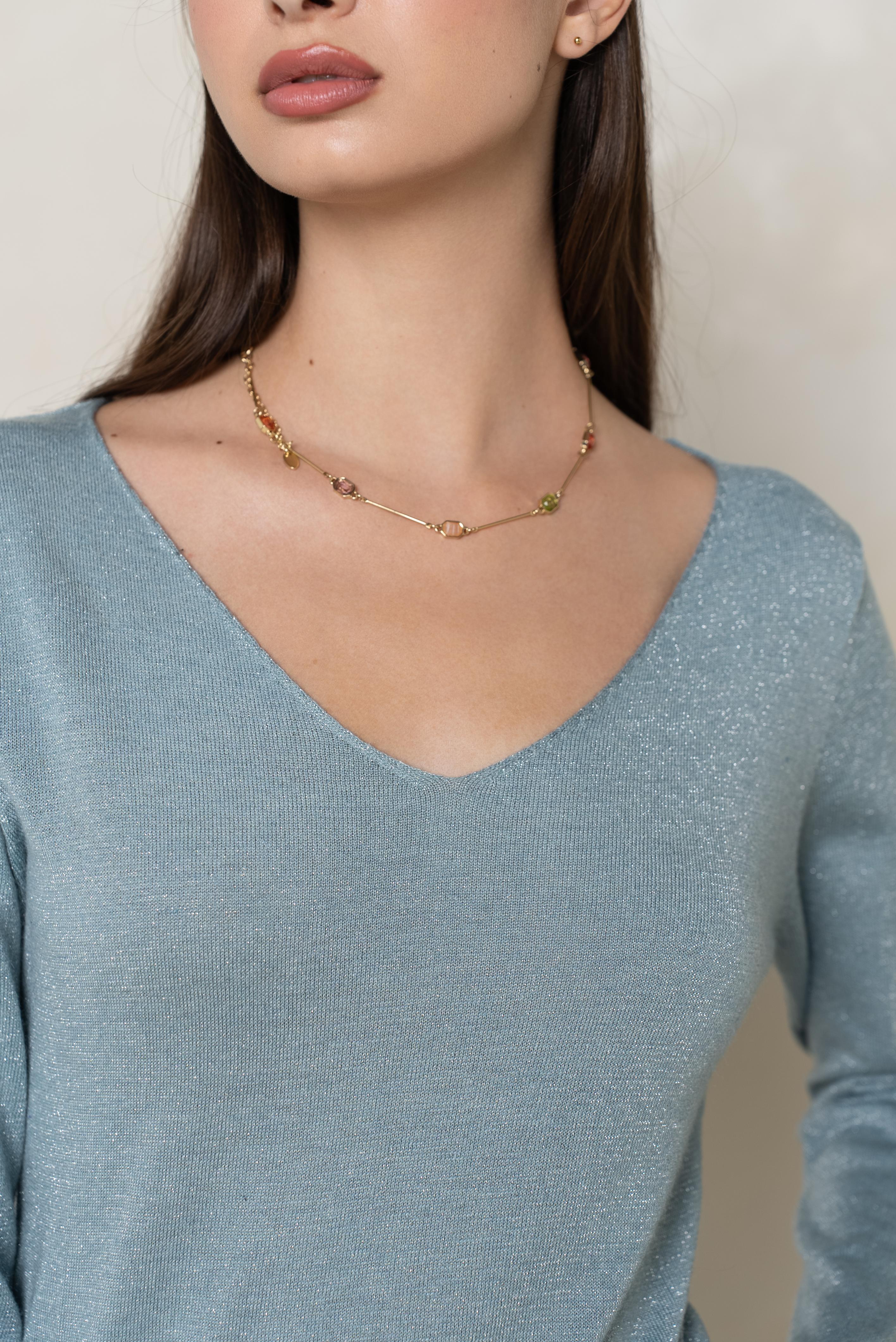 Pull col v lurex manches longues