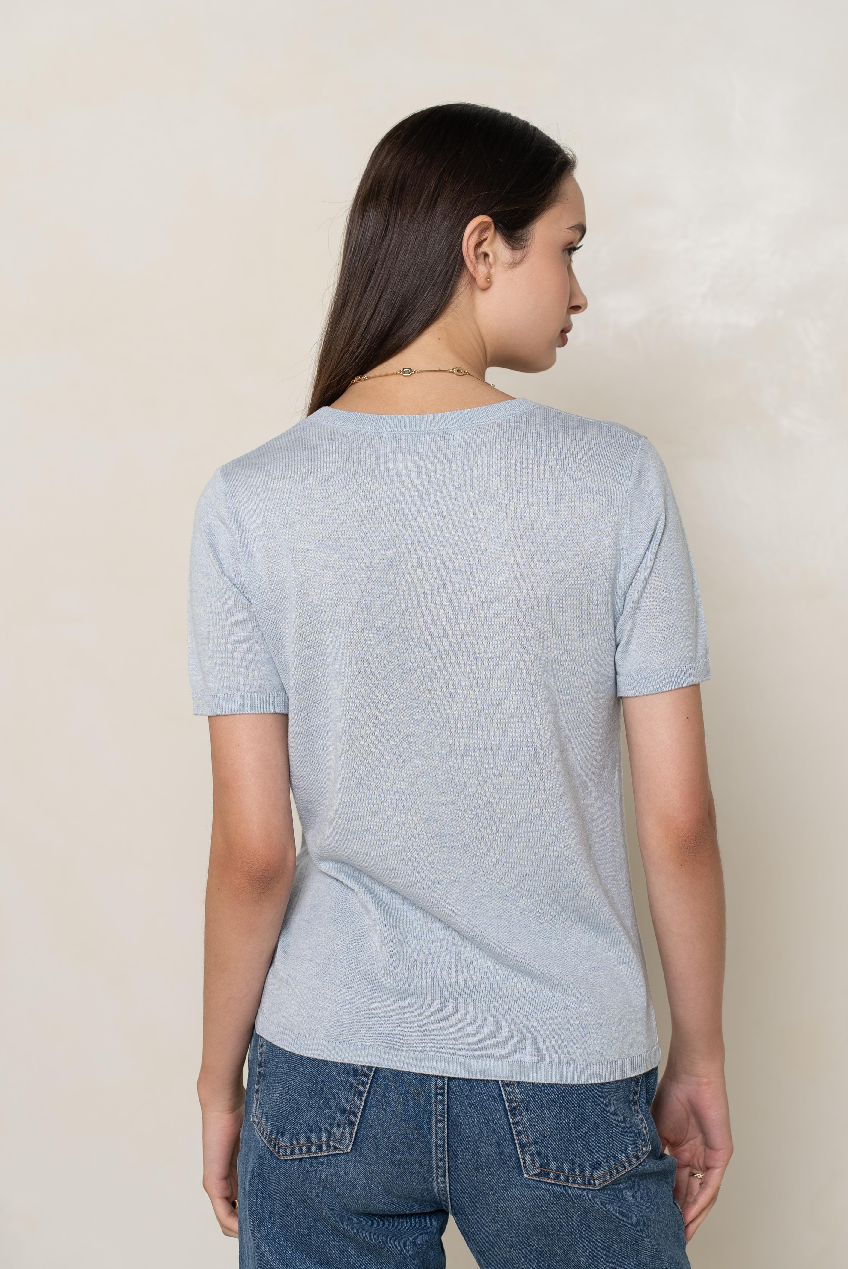 Pull col rond manches courtes en soie et cachemire