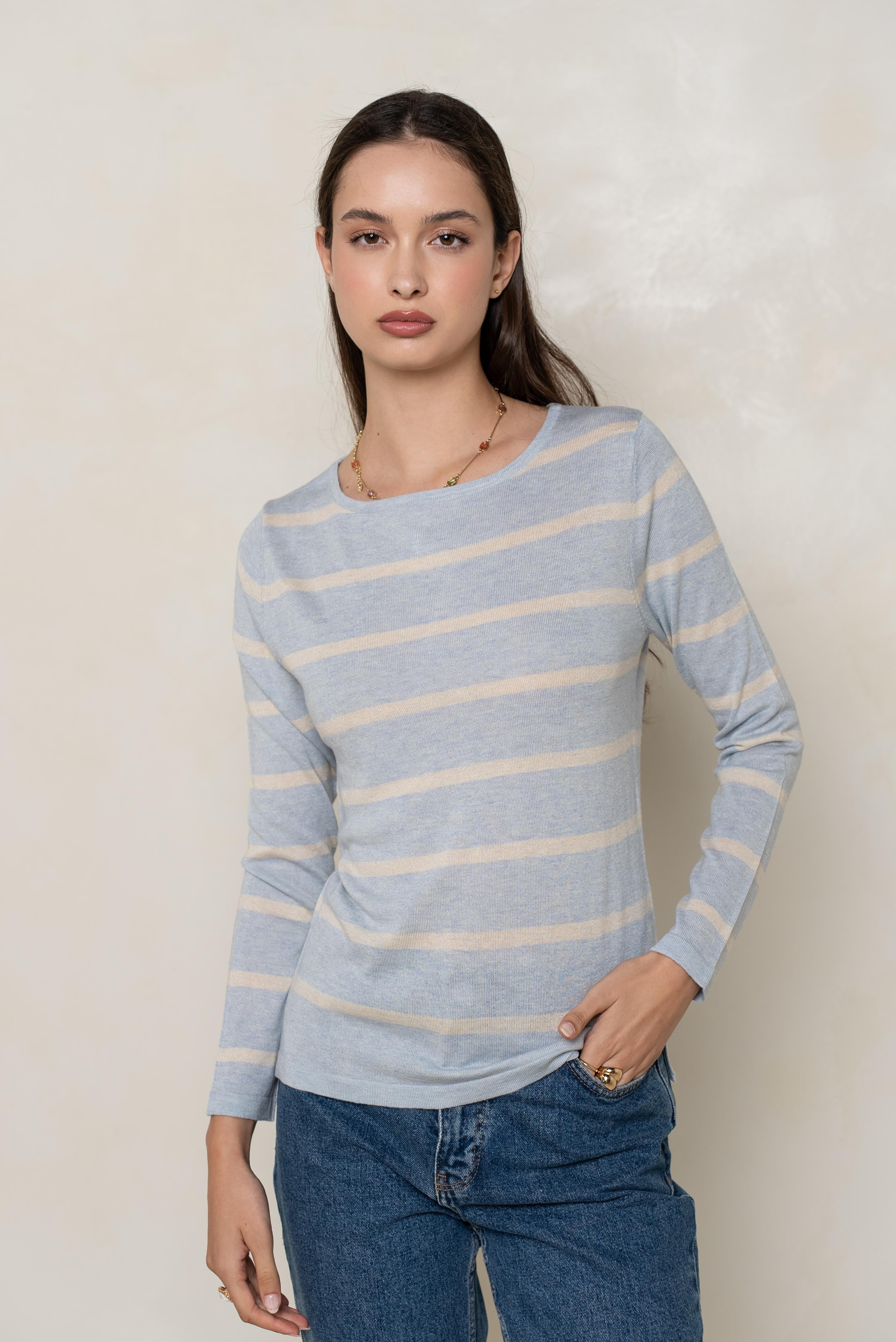 Pull marinière en soie et cachemire