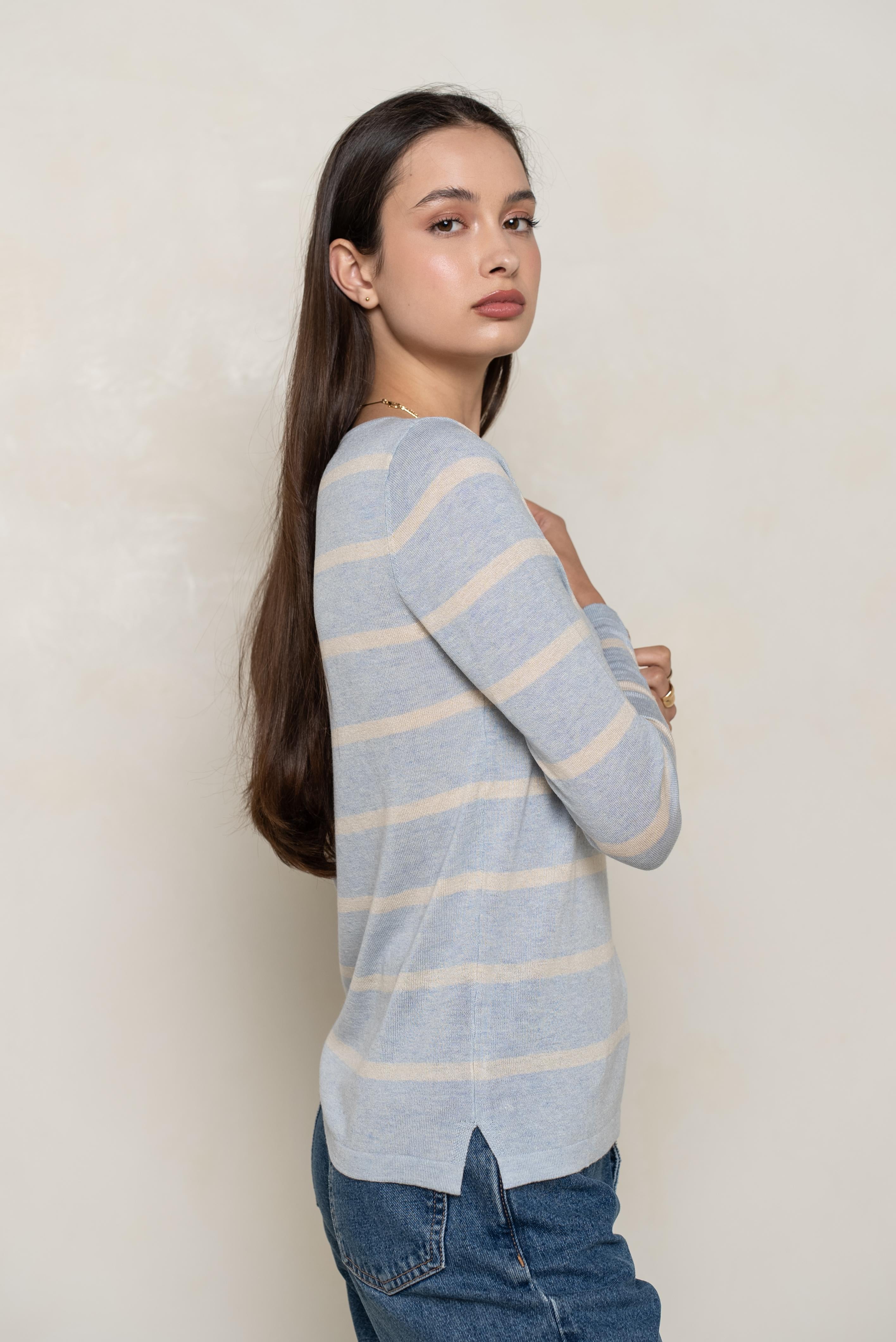 Pull marinière en soie et cachemire
