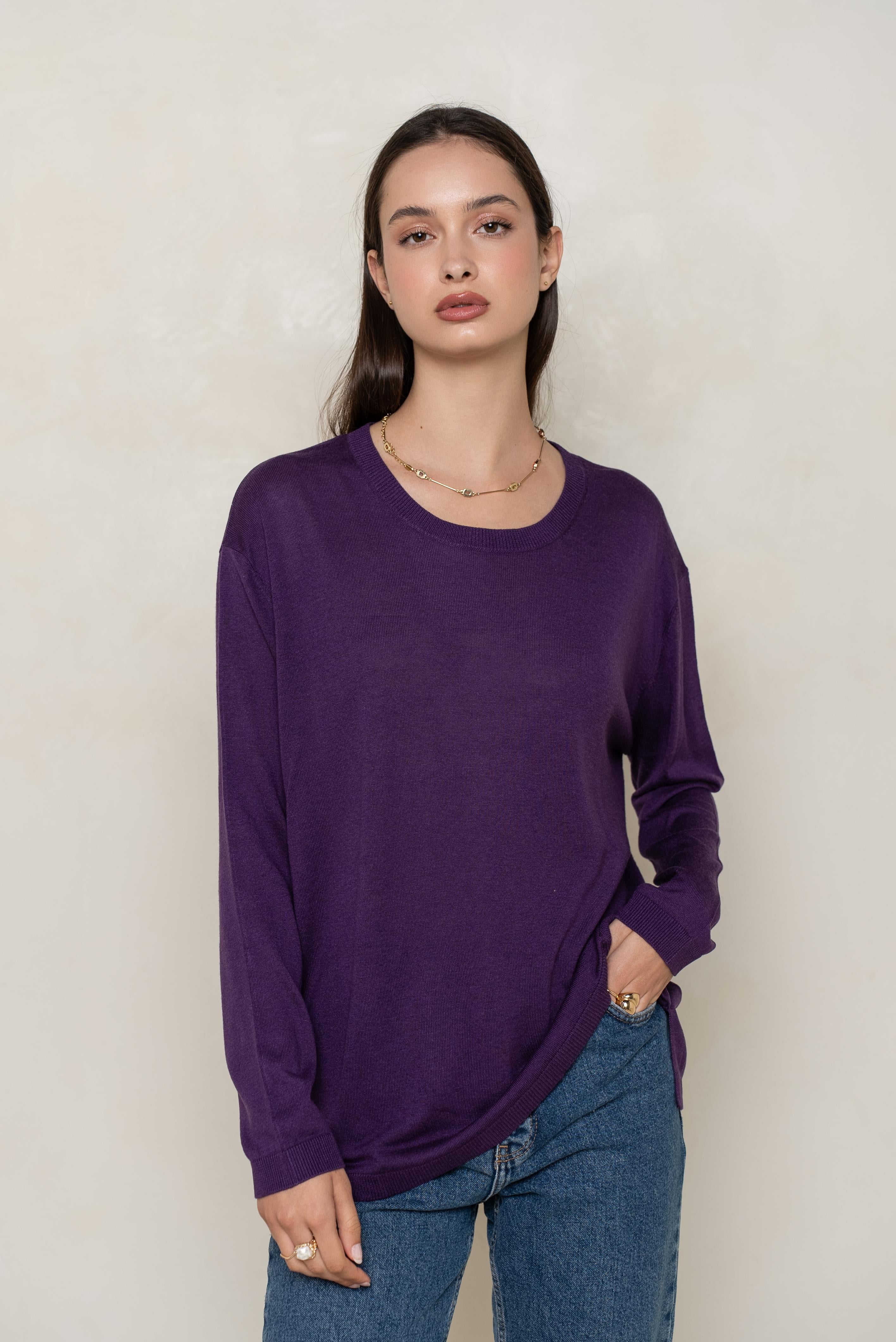 Pull col rond oversize en soie et cachemire