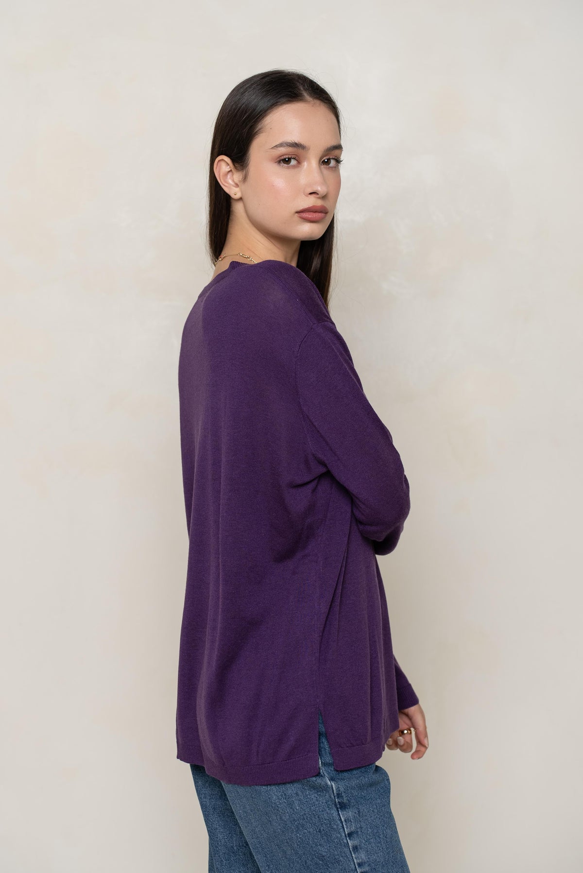 Pull col rond oversize en soie et cachemire