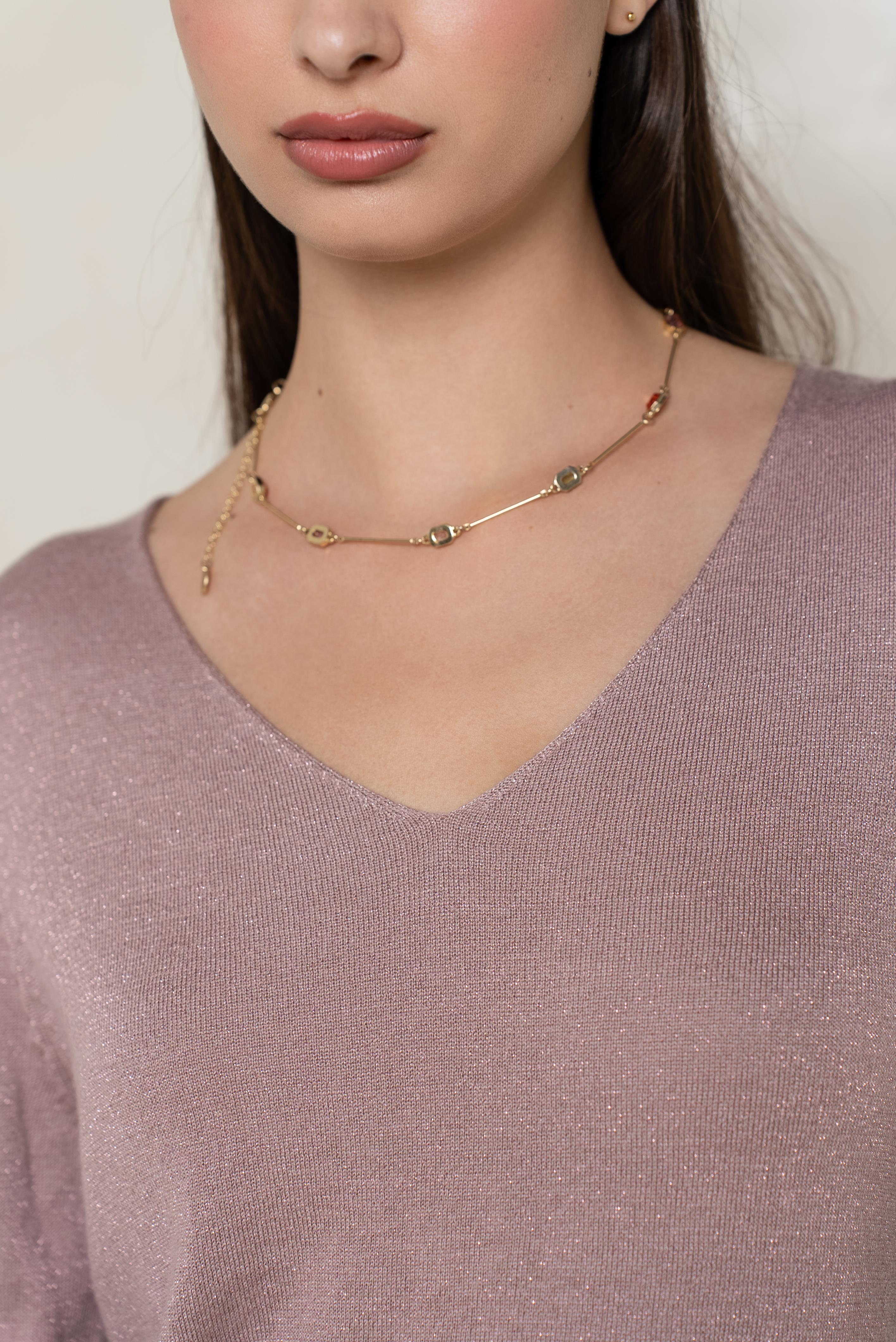 Pull col v lurex manches longues