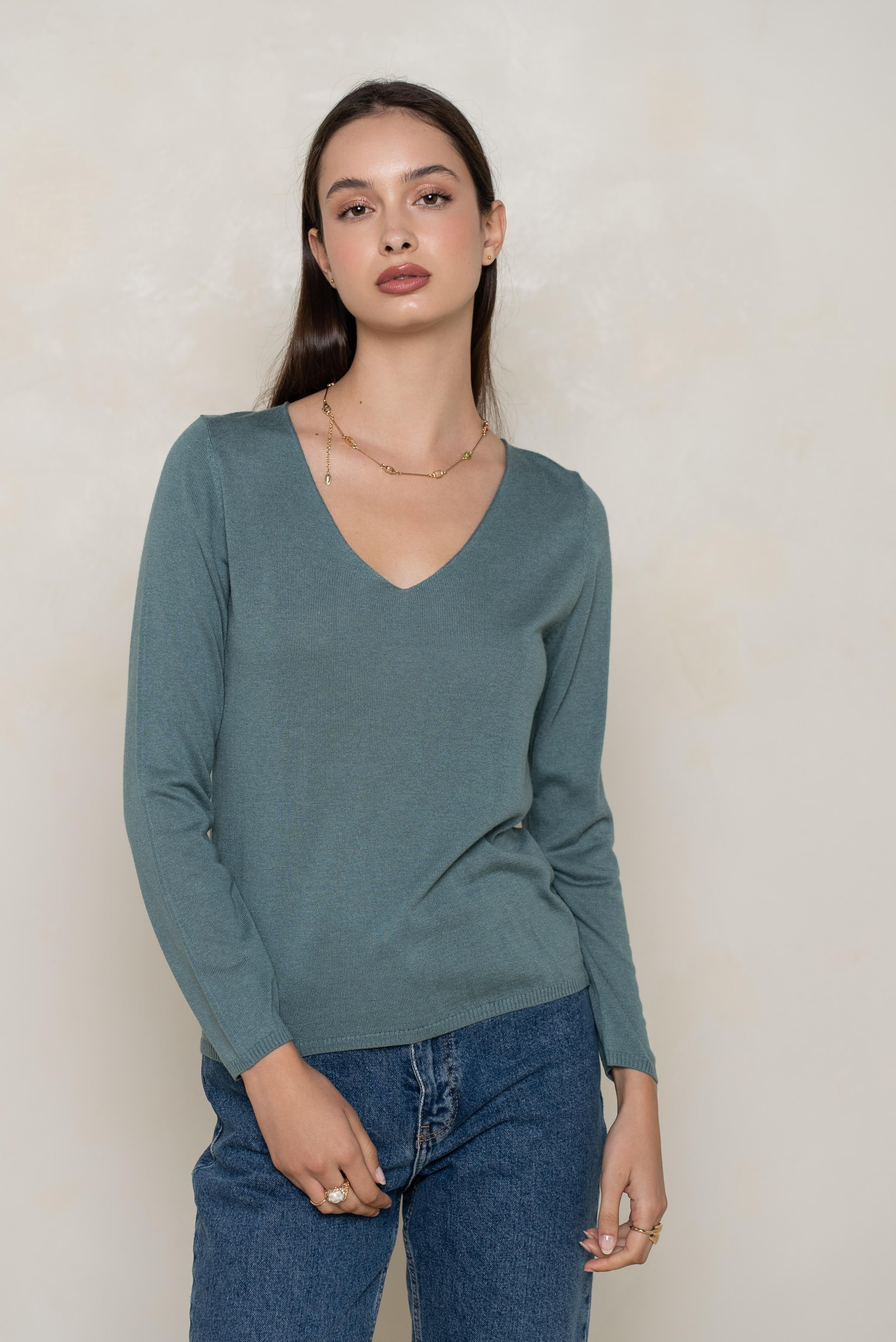 Pull col V en soie cachemire