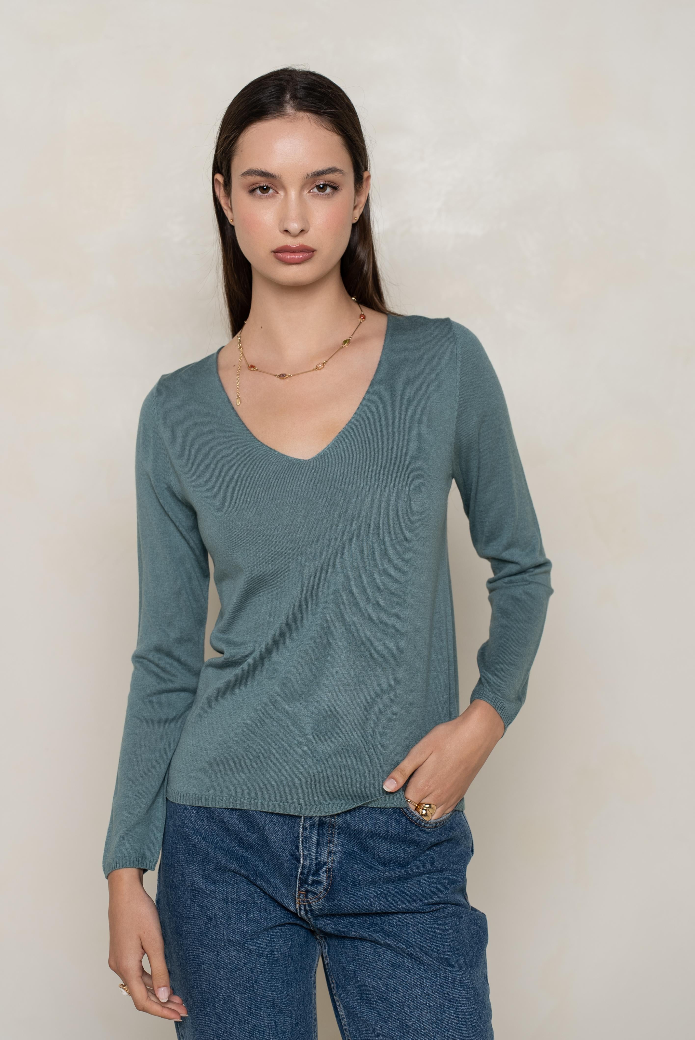 Pull col V en soie cachemire
