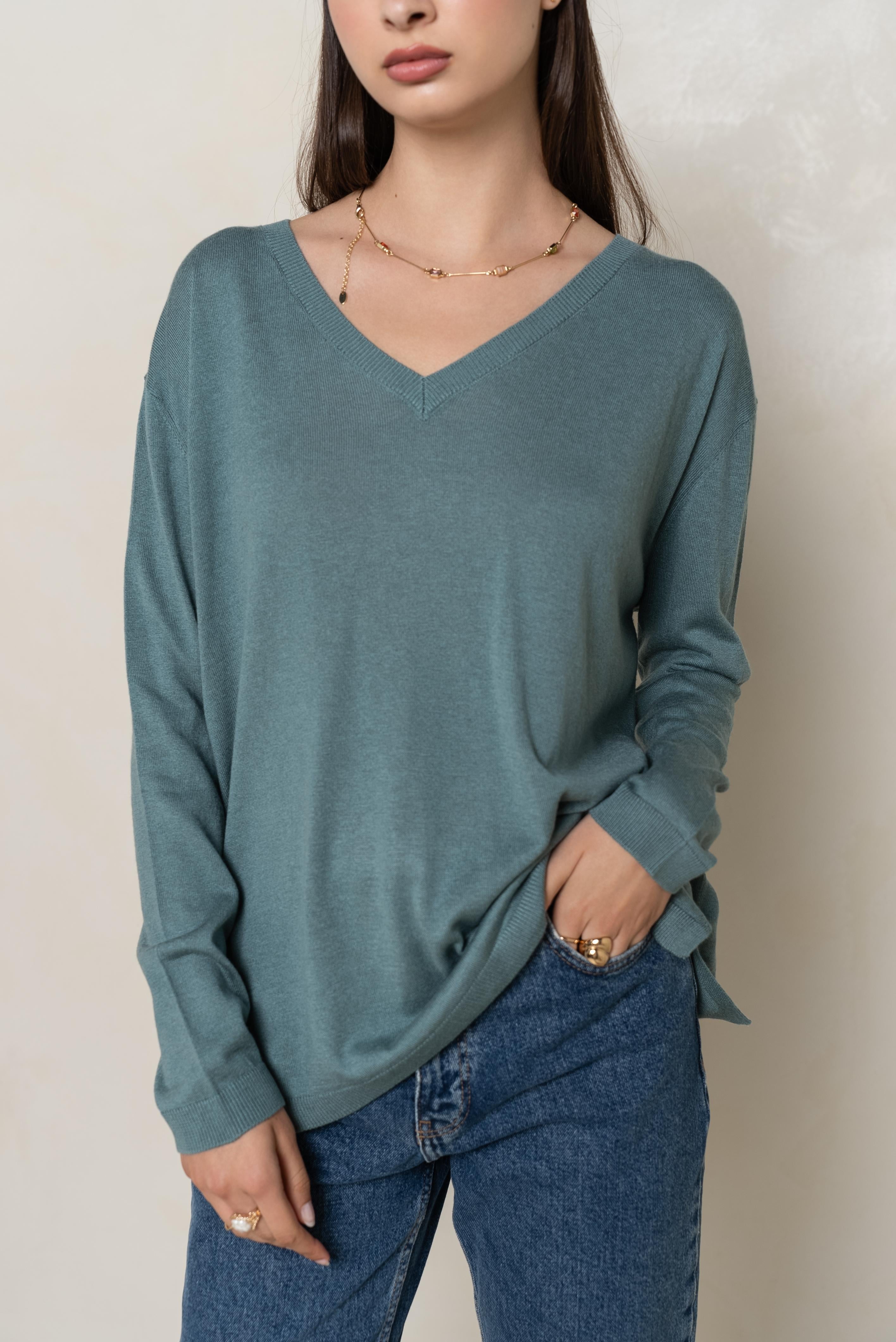 Pull V oversize en soie et cachemire