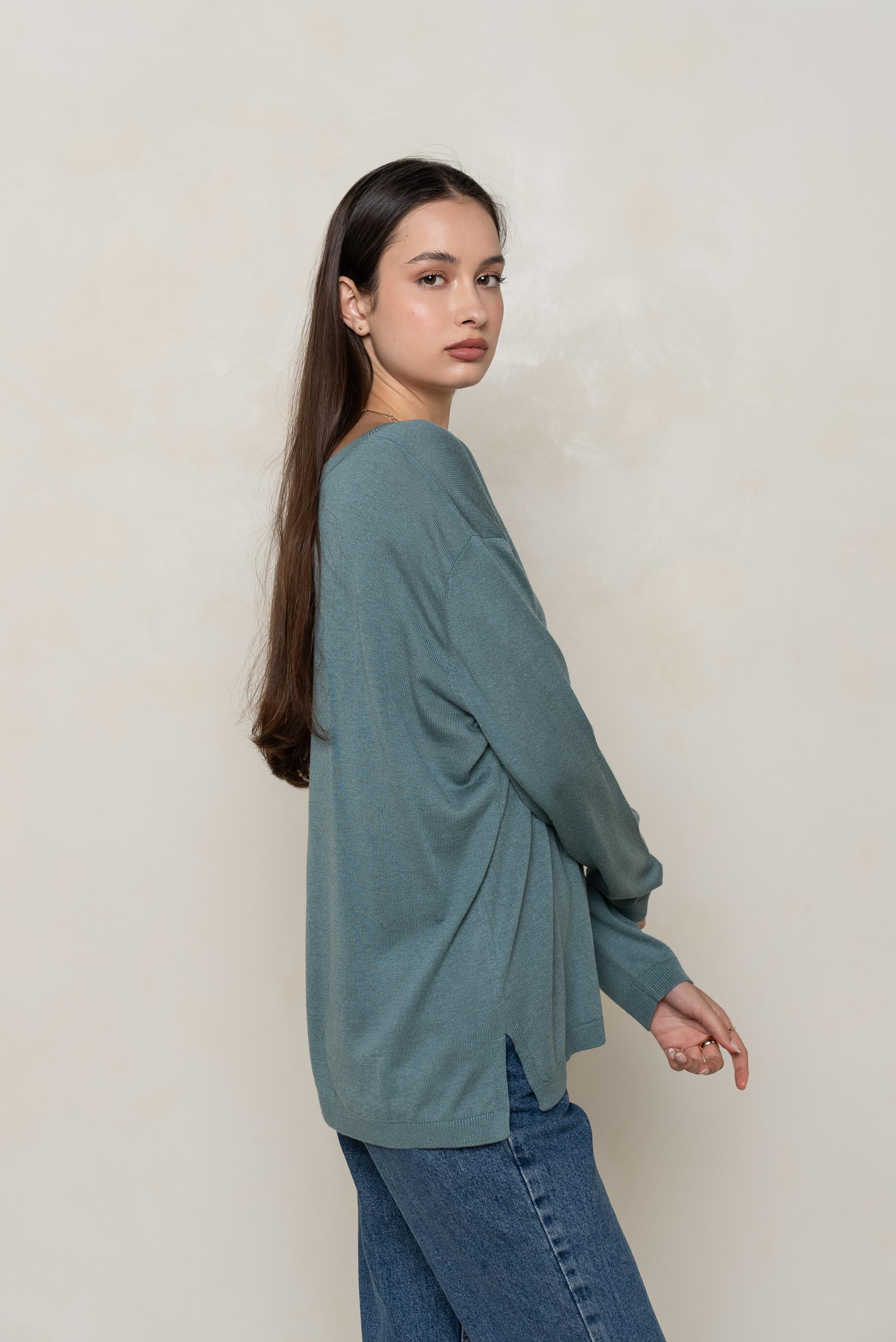 Pull V oversize en soie et cachemire