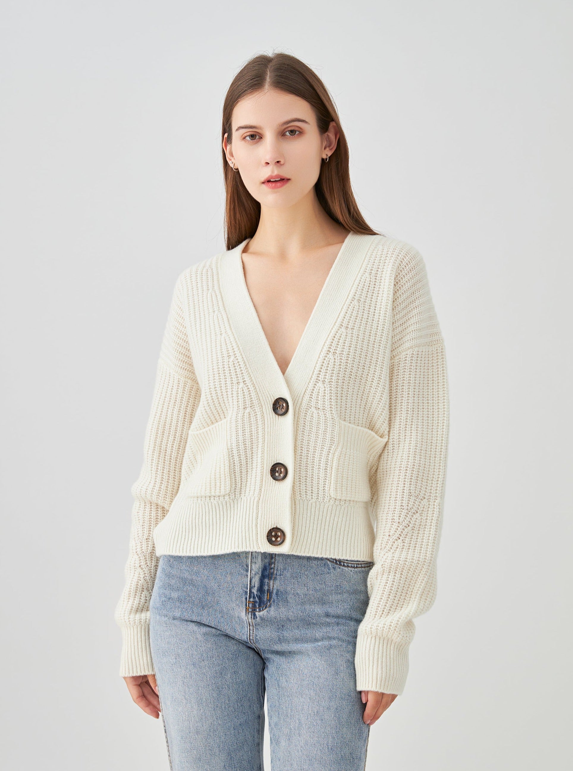 Gilet boutonné à poches en cachemire 4 fils