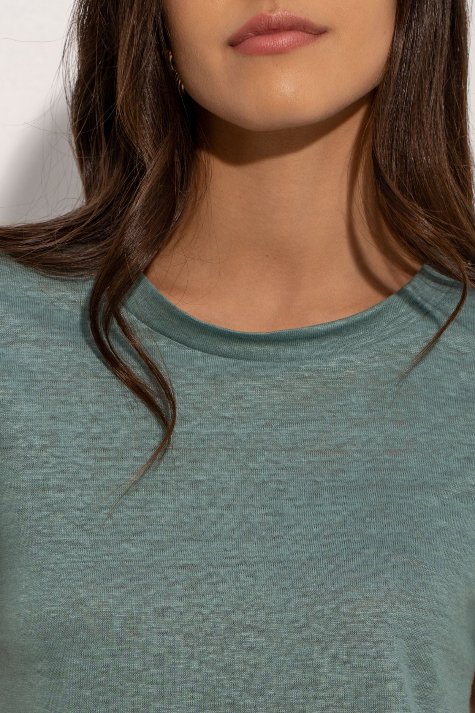 T-shirt col rond en lin manches longues