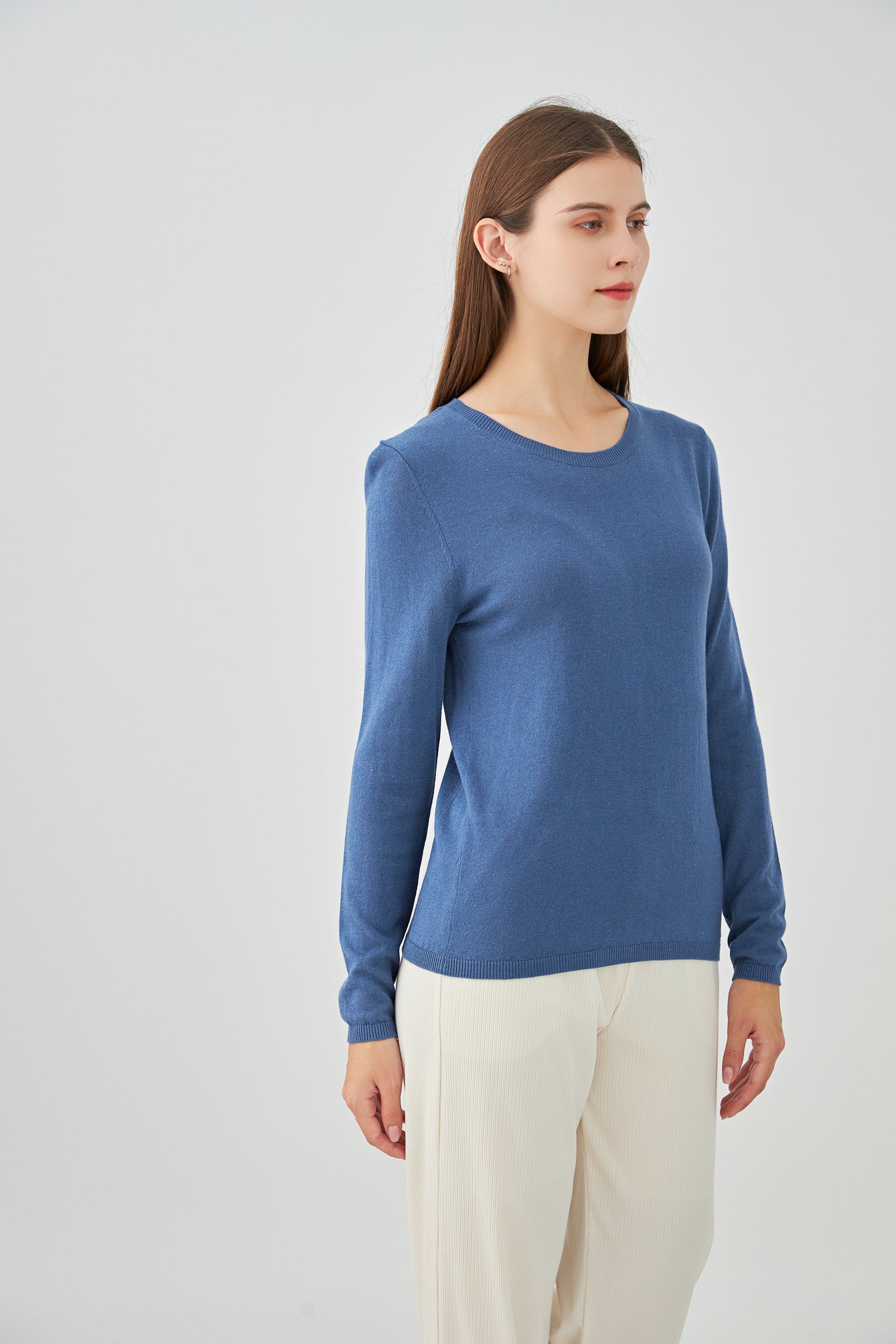 Pull col rond en soie et cachemire