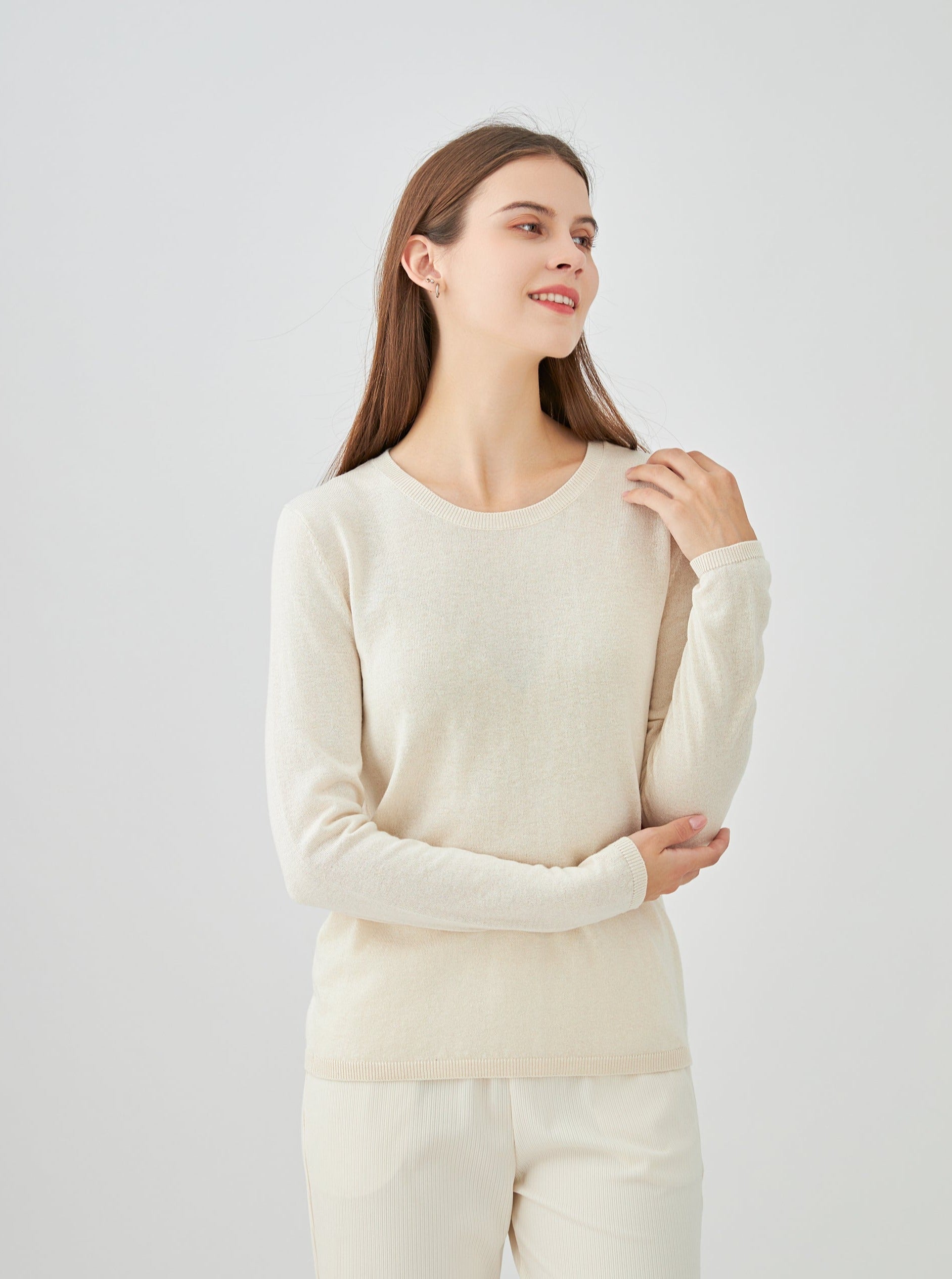 Pull col rond en soie et cachemire