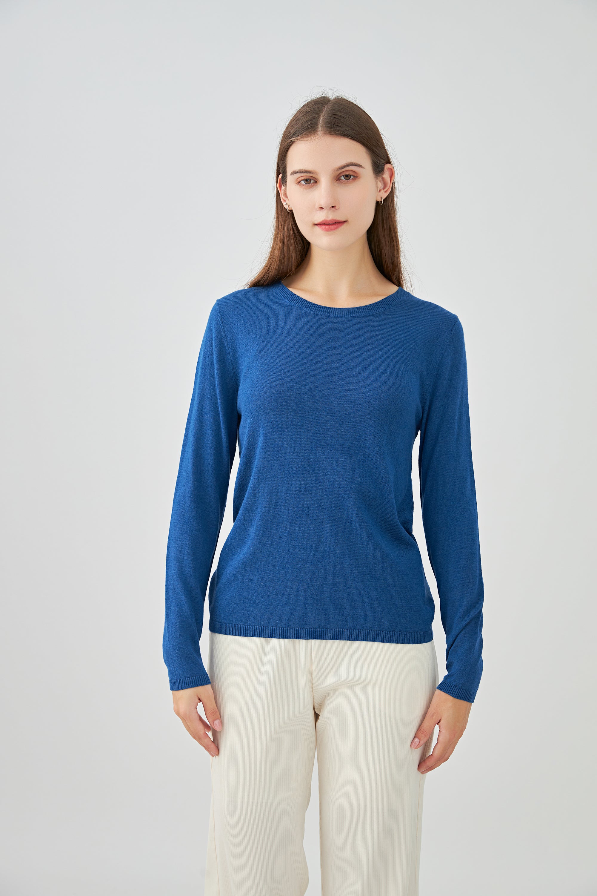 Pull col rond en soie et cachemire