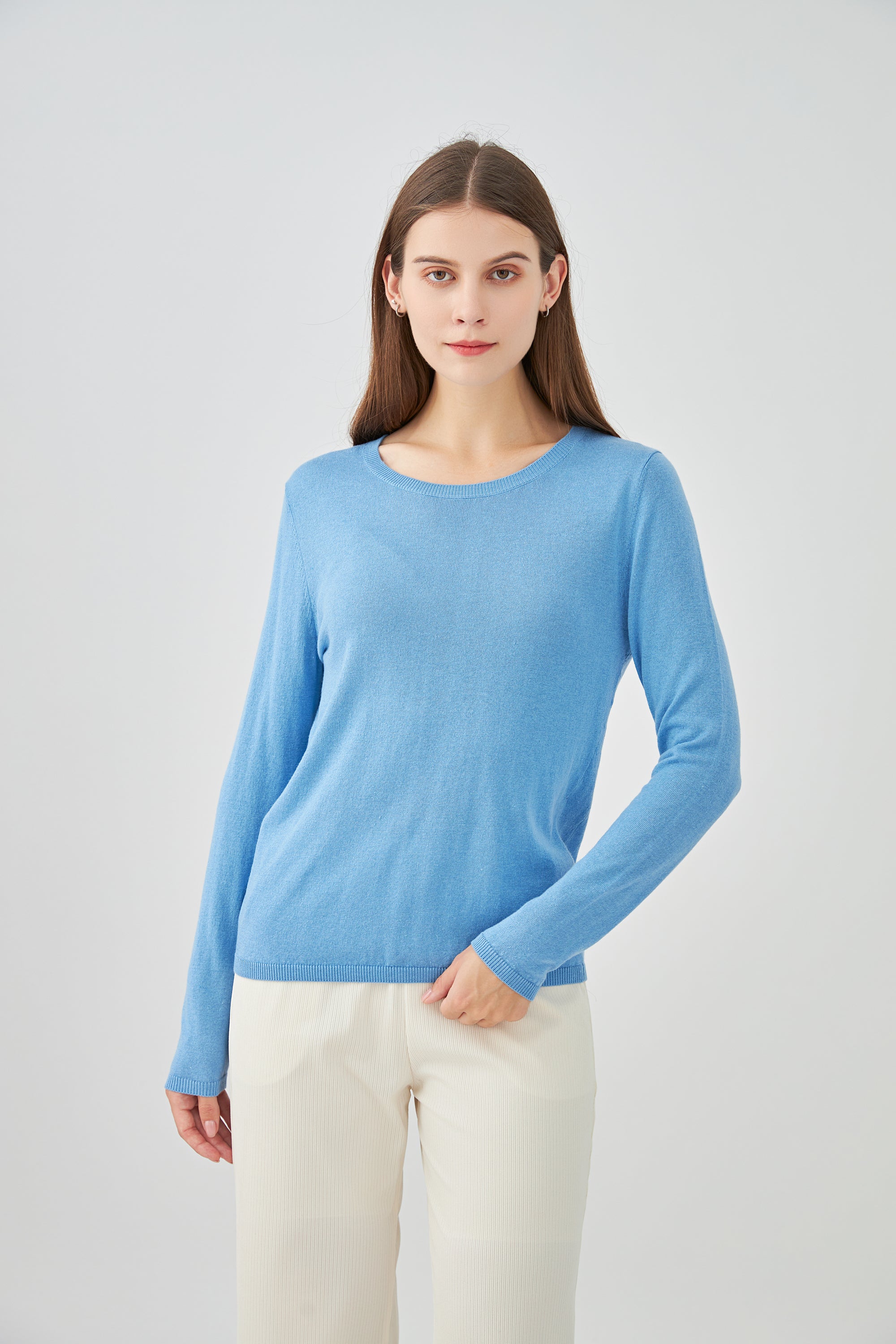 Pull col rond en soie et cachemire