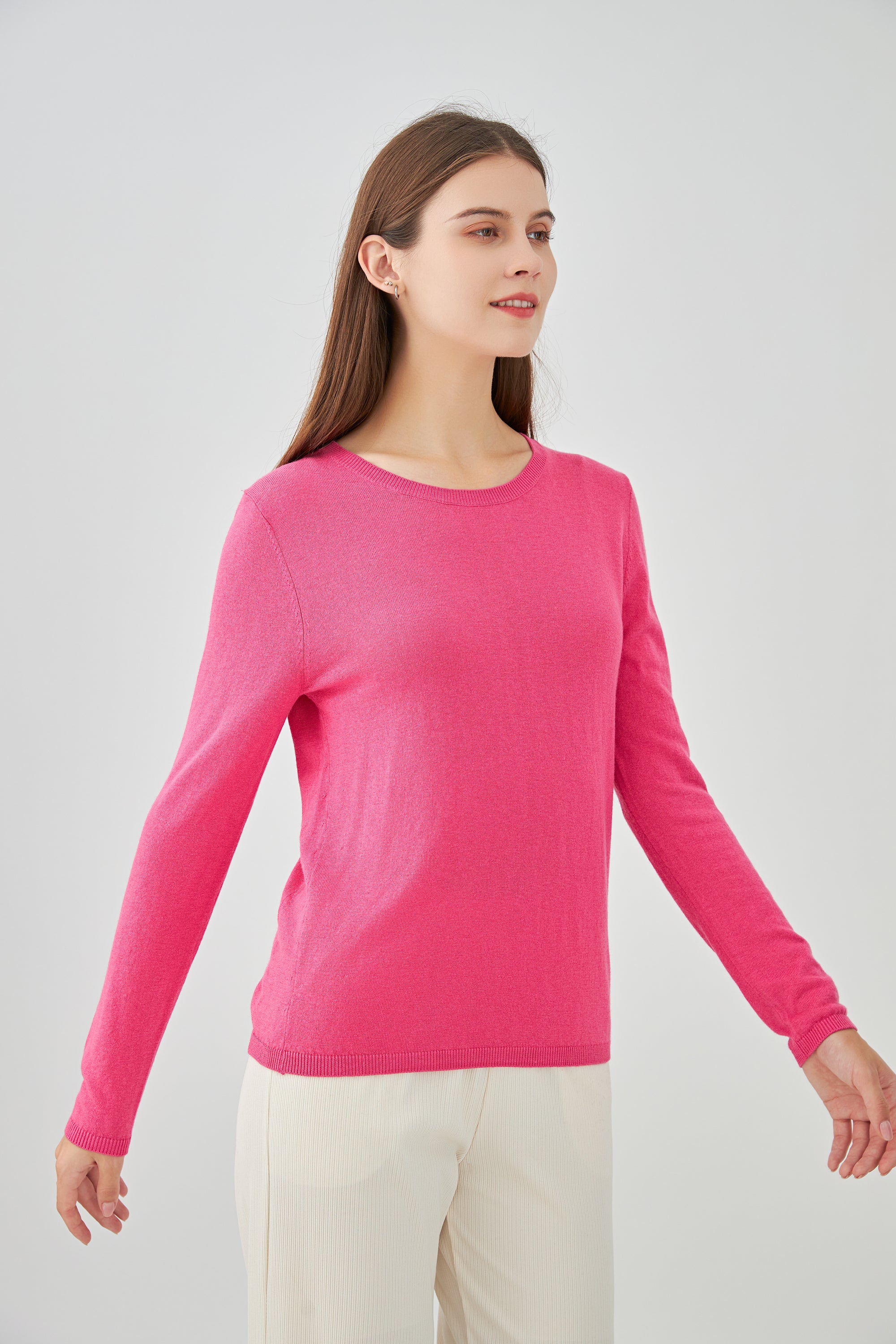 Pull col rond en soie et cachemire