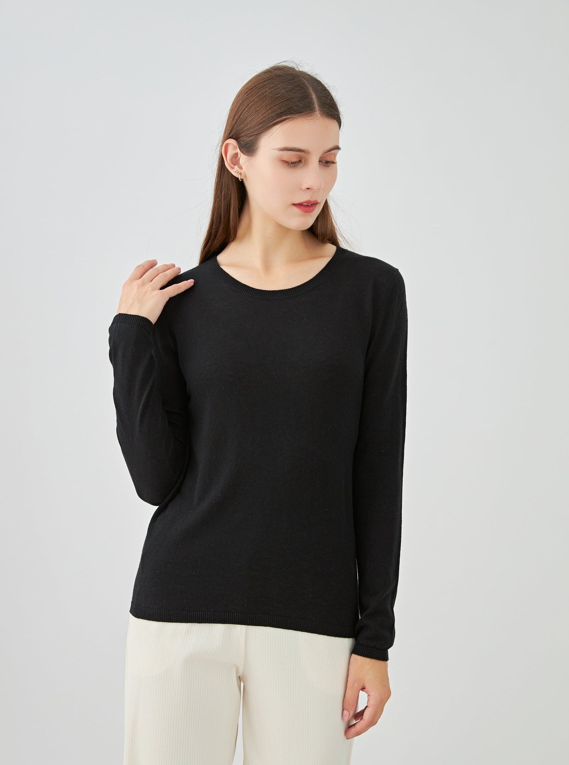 Pull col rond en soie et cachemire