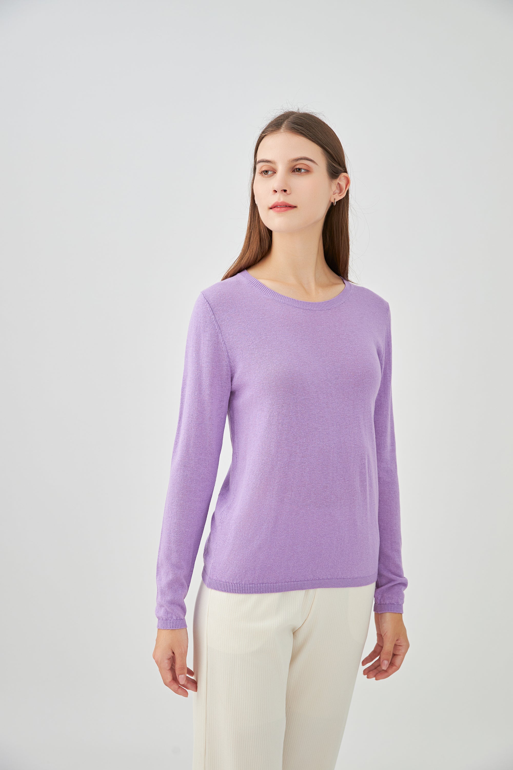 Pull col rond en soie et cachemire