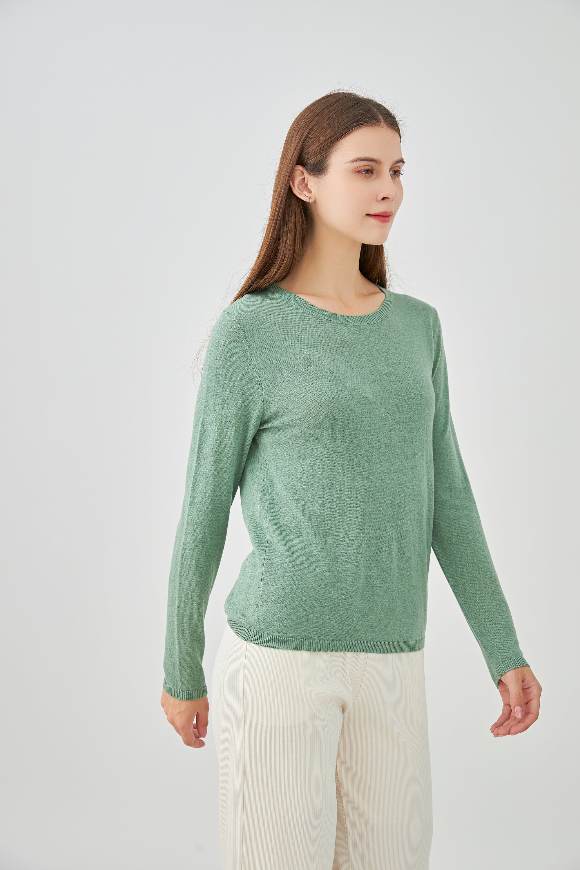 Pull col rond en soie et cachemire