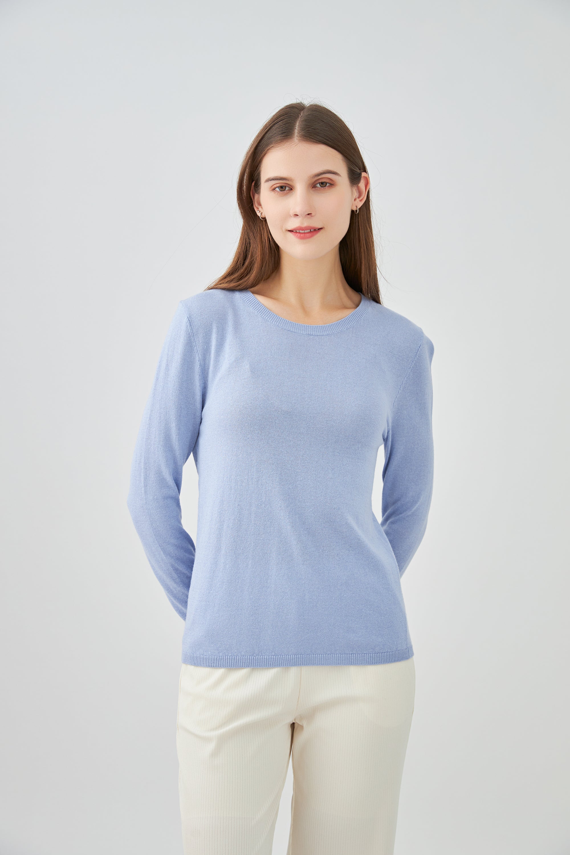 Pull col rond en soie et cachemire