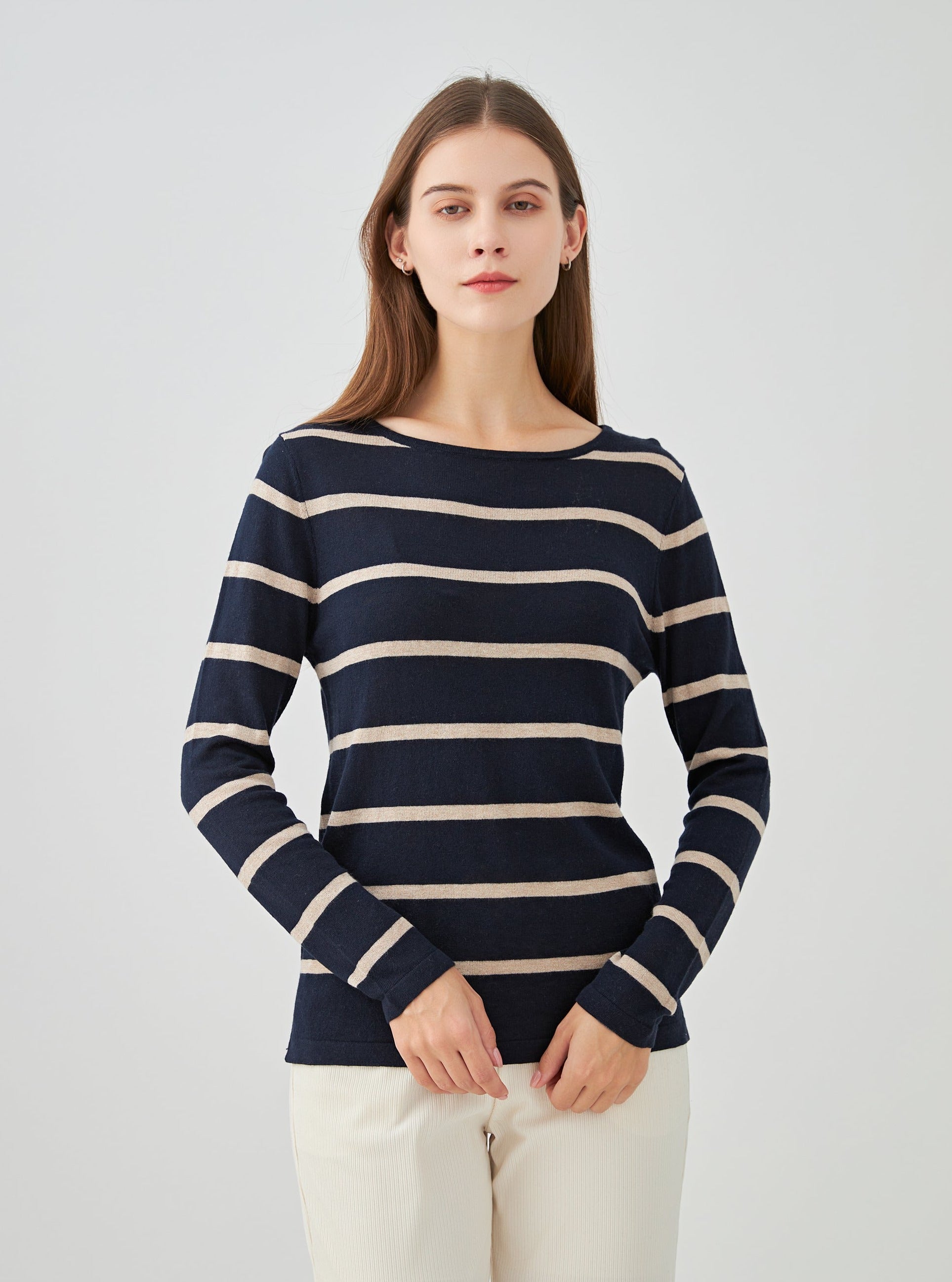 Pull marinière en soie et cachemire