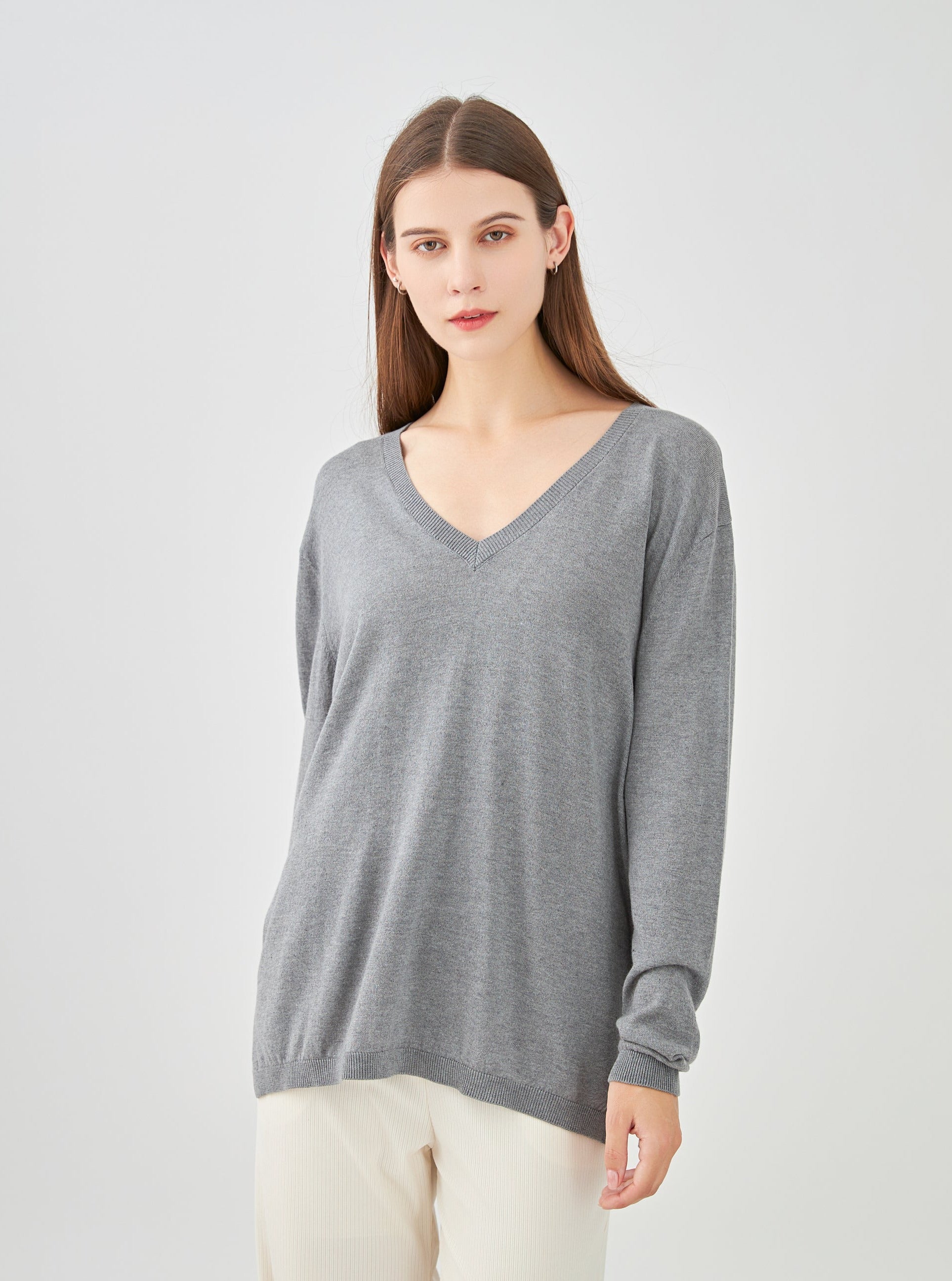 Pull V oversize en soie et cachemire