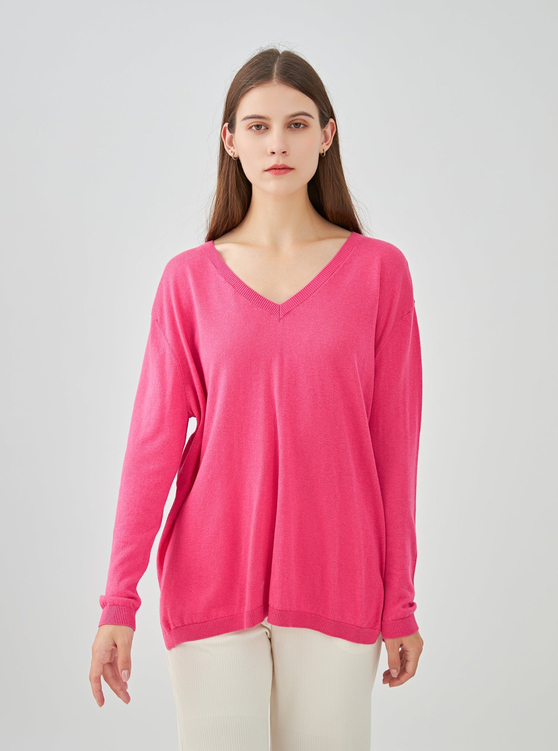Pull V oversize en soie et cachemire
