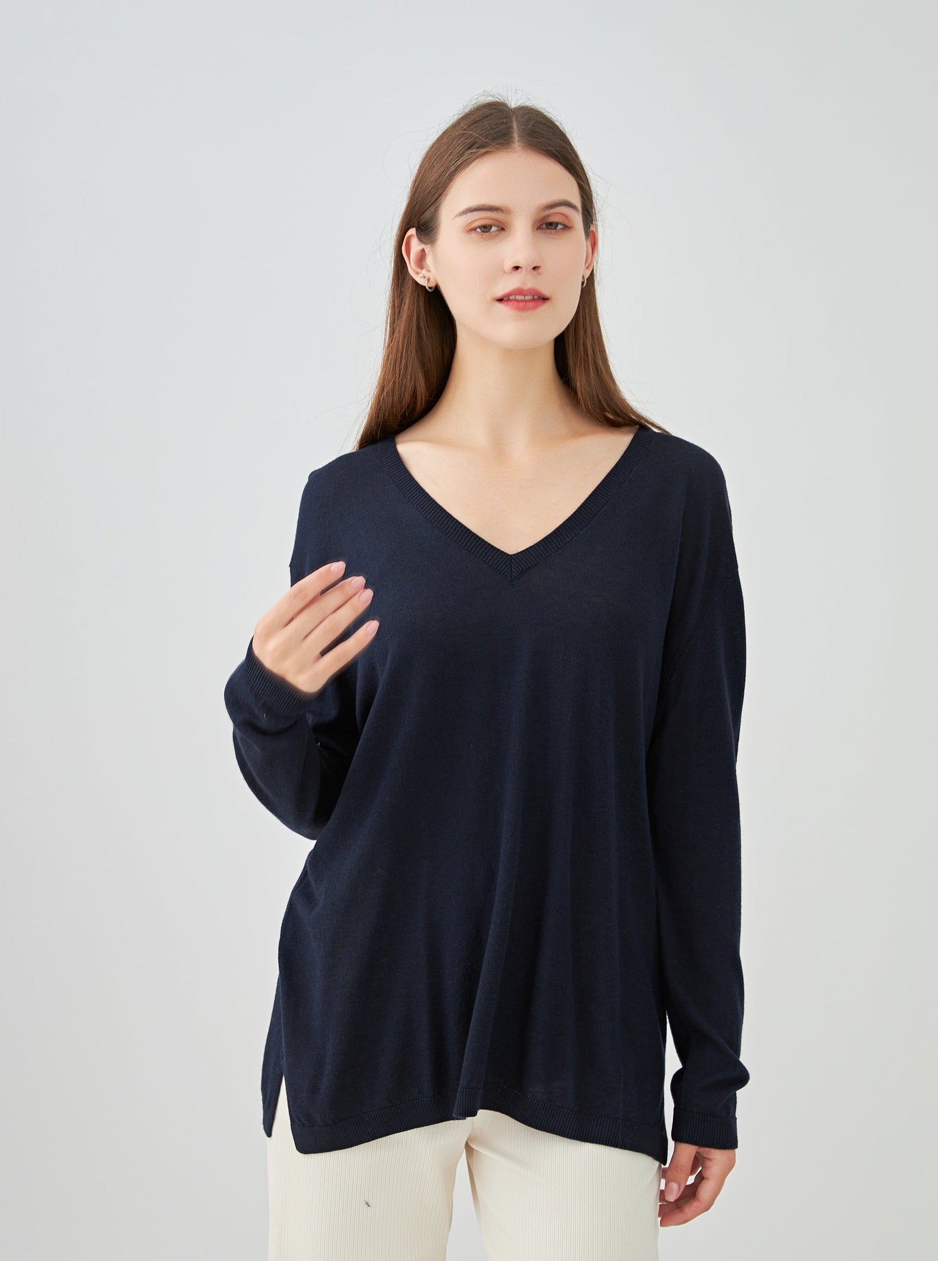 Pull V oversize en soie et cachemire