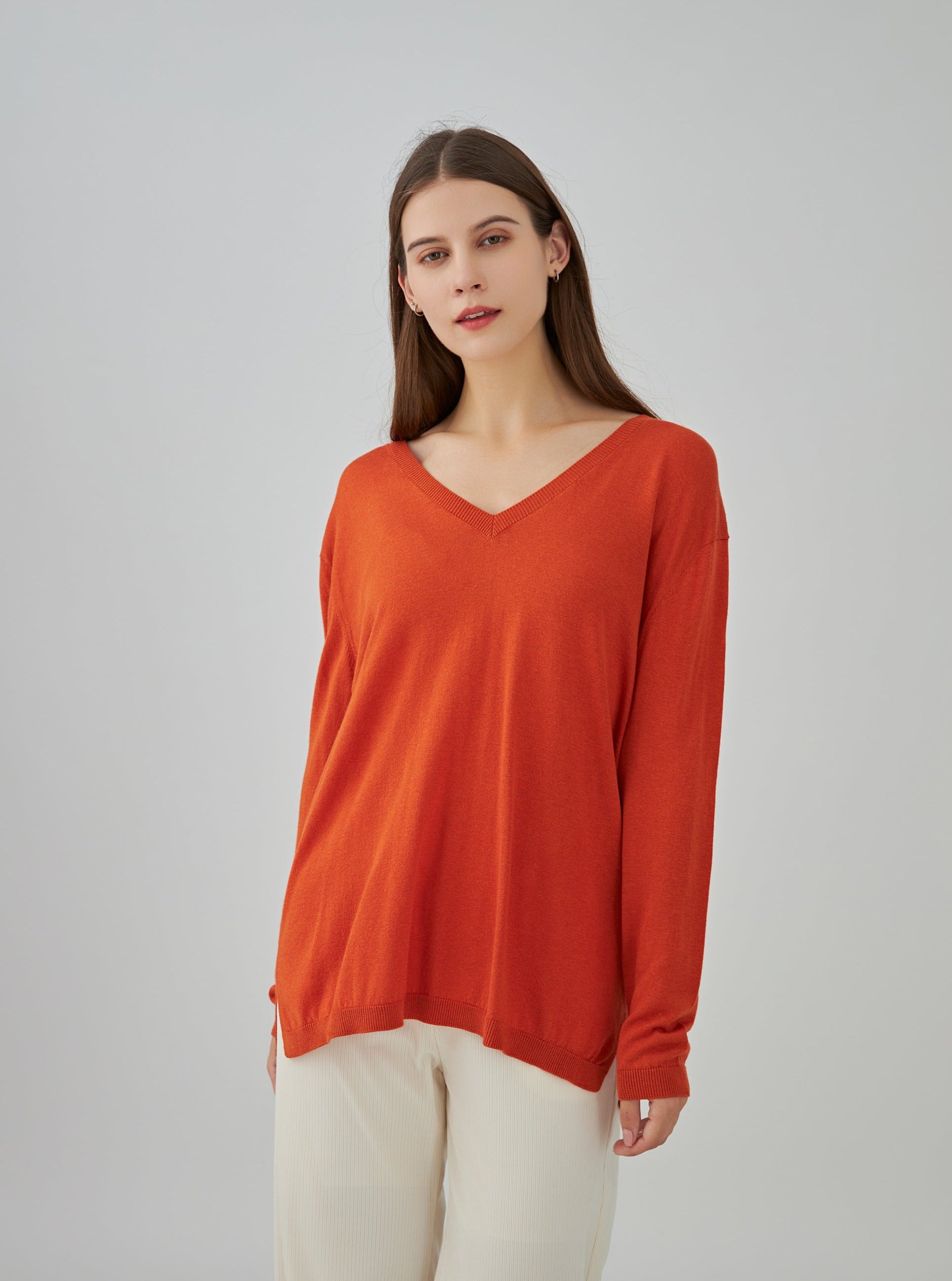 Pull V oversize en soie et cachemire