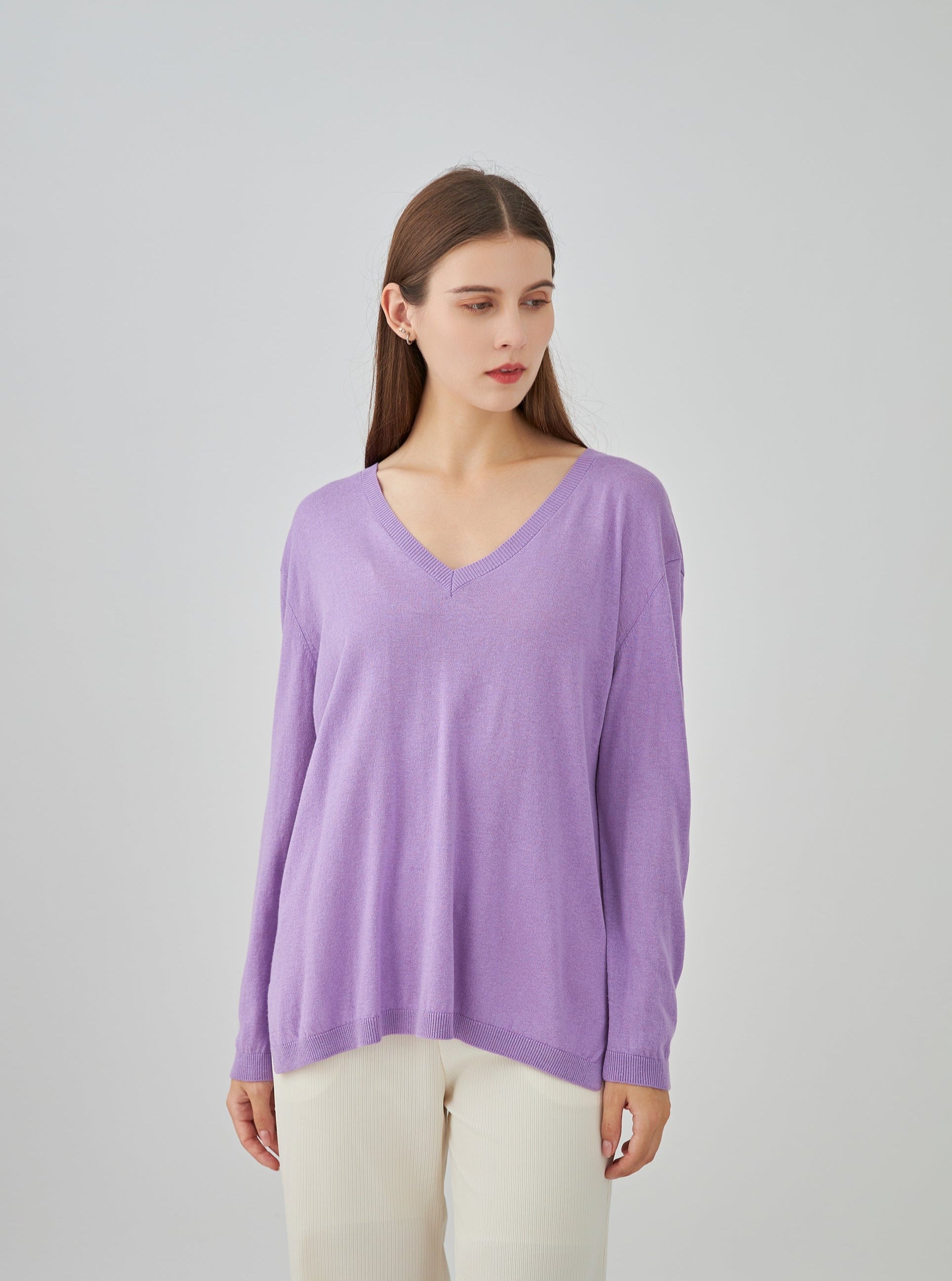 Pull V oversize en soie et cachemire