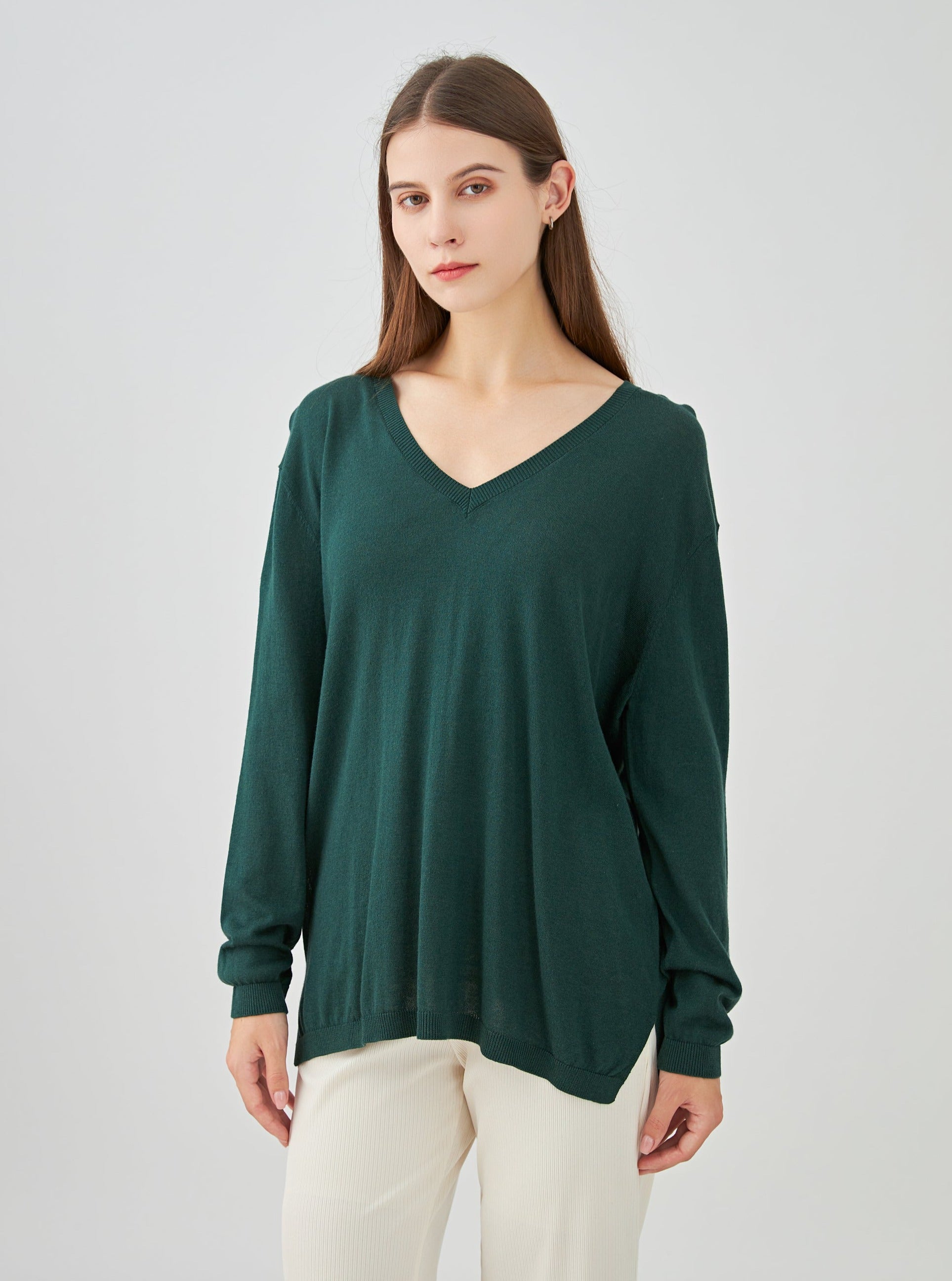Pull V oversize en soie et cachemire