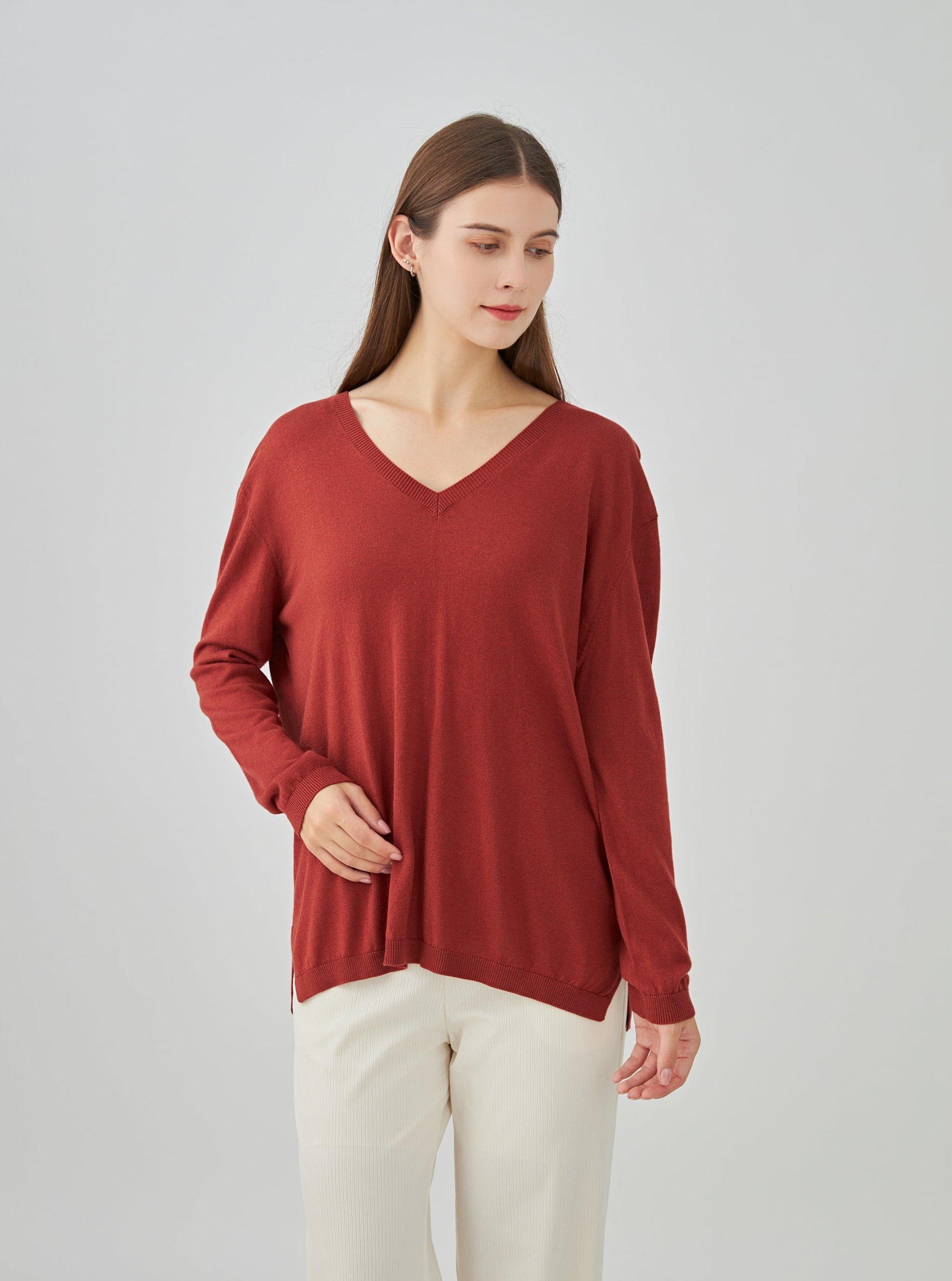 Pull V oversize en soie et cachemire